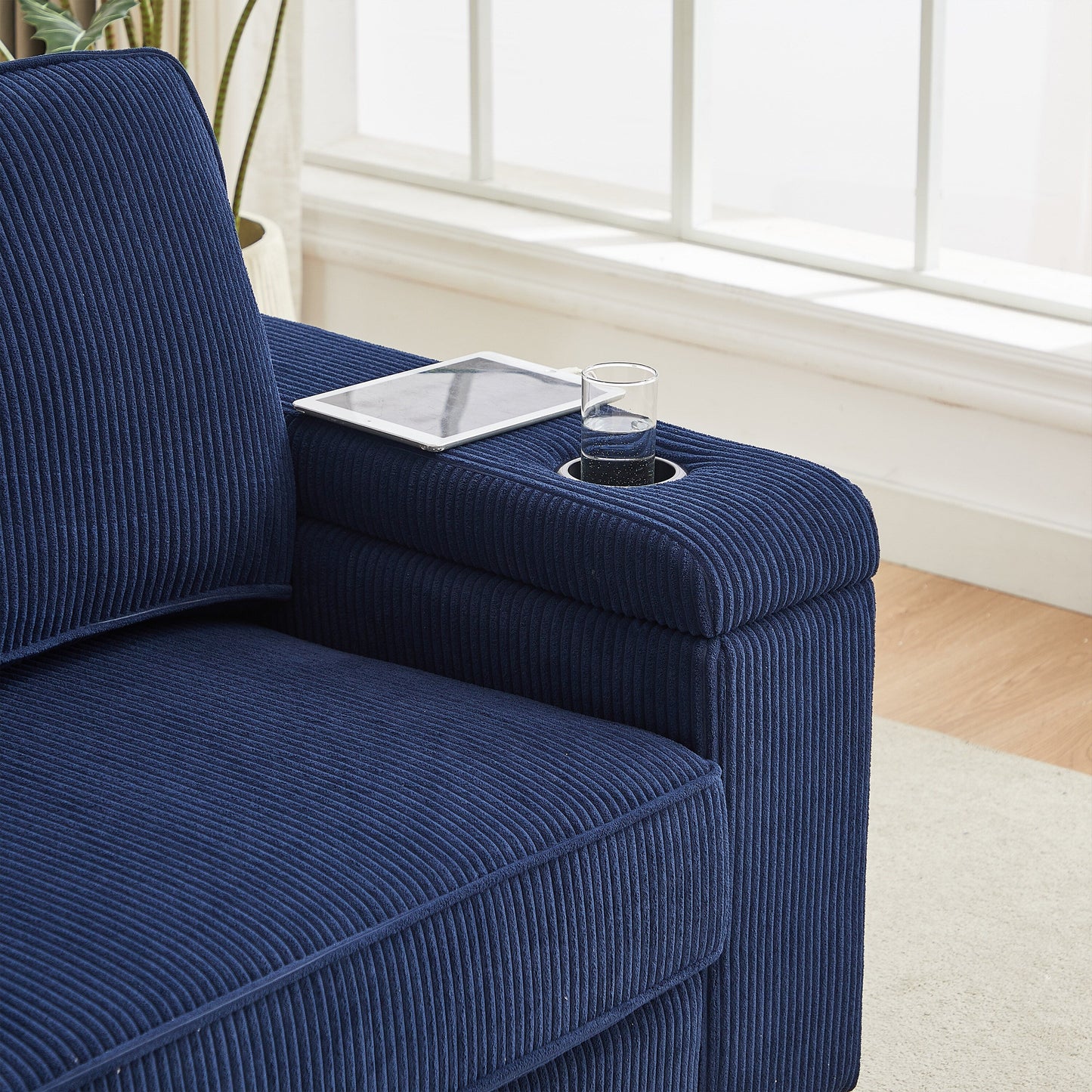Deep Seat 86.5 Sofa with Storage, USB Charging, and Cup Holders - Comfortable Corduroy Couch