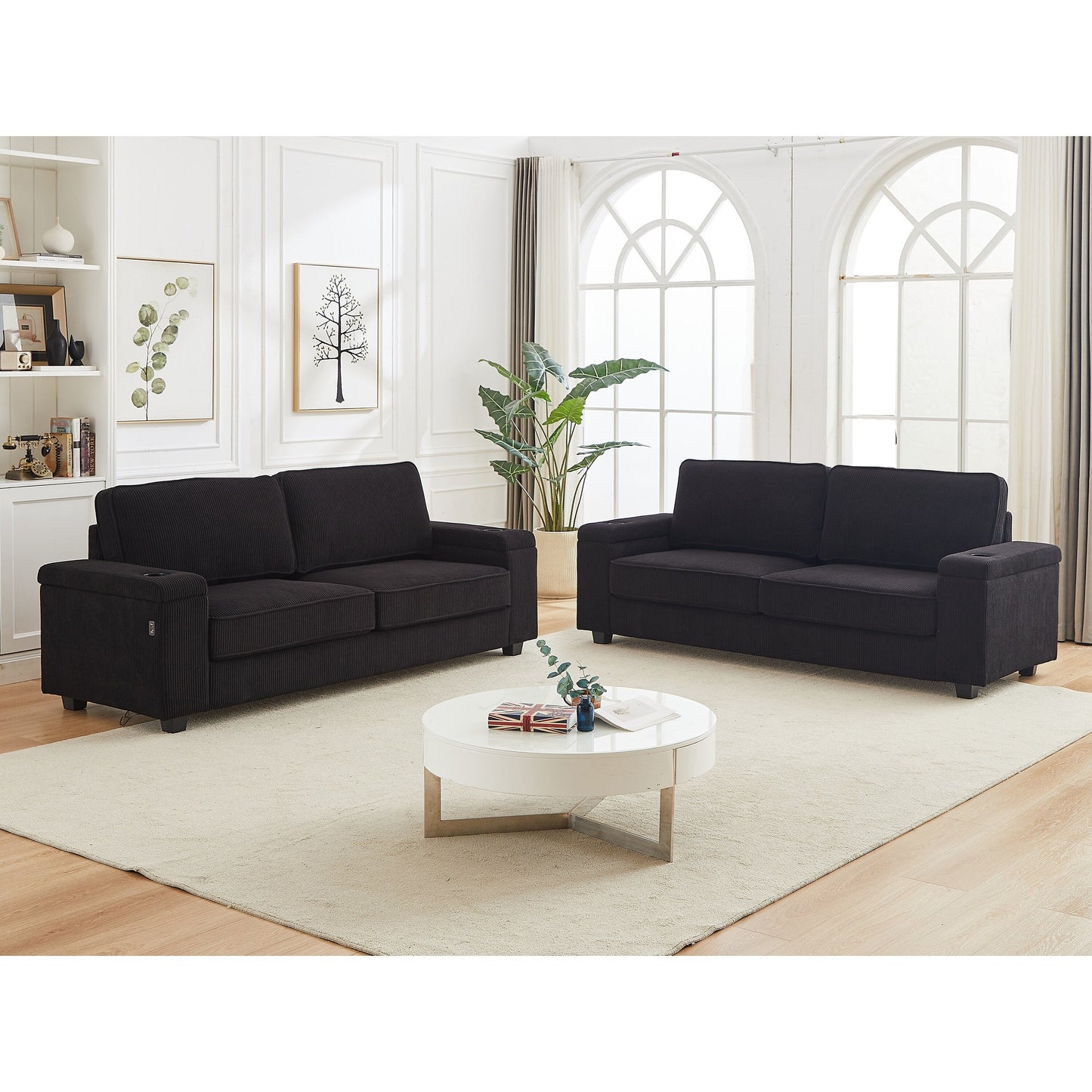 Deep Seat 86.5 Sofa with Storage, USB Charging, and Cup Holders - Comfortable Corduroy Couch