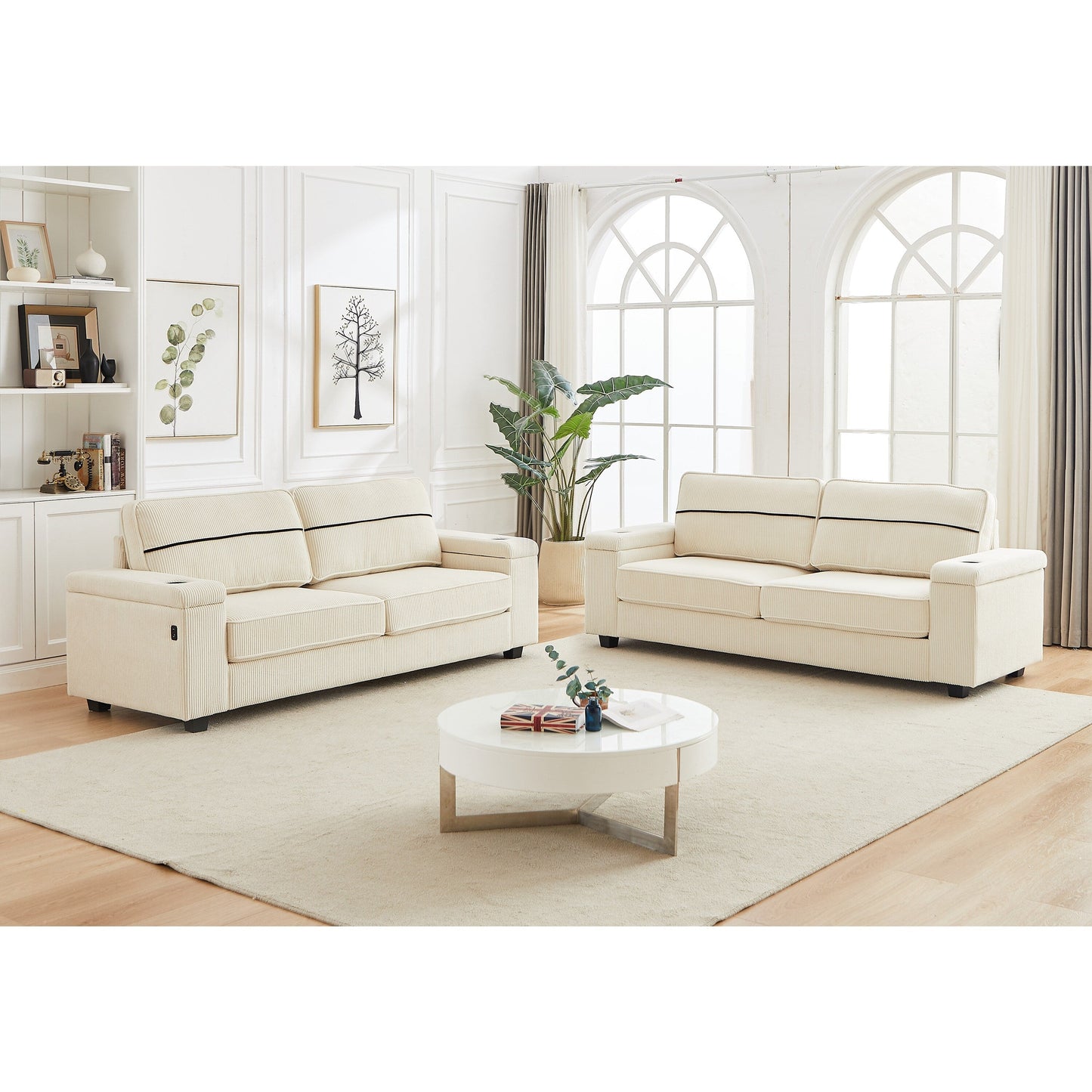 Deep Seat 86.5 Sofa with Storage, USB Charging, and Cup Holders - Comfortable Corduroy Couch