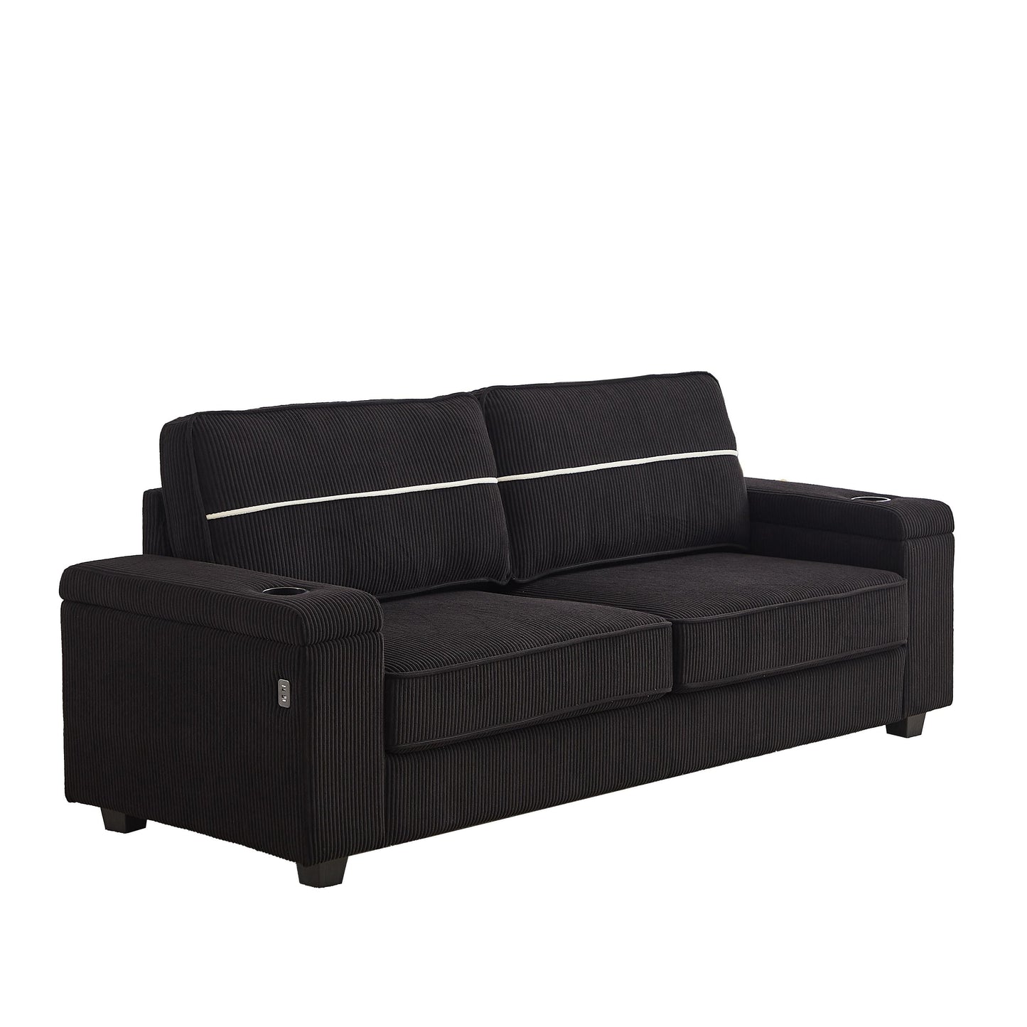 Deep Seat 86.5 Sofa with Storage, USB Charging, and Cup Holders - Comfortable Corduroy Couch