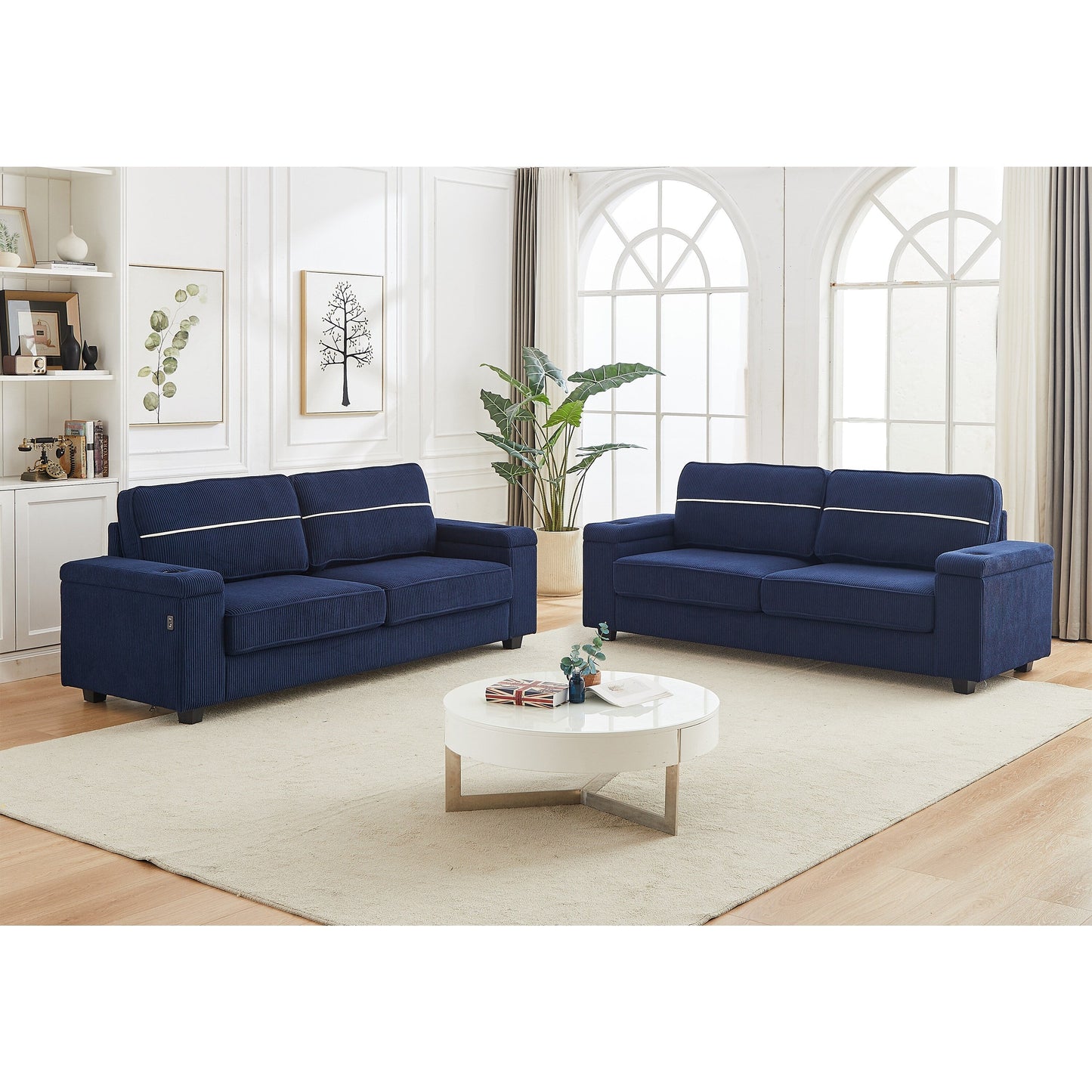 Deep Seat 86.5 Sofa with Storage, USB Charging, and Cup Holders - Comfortable Corduroy Couch