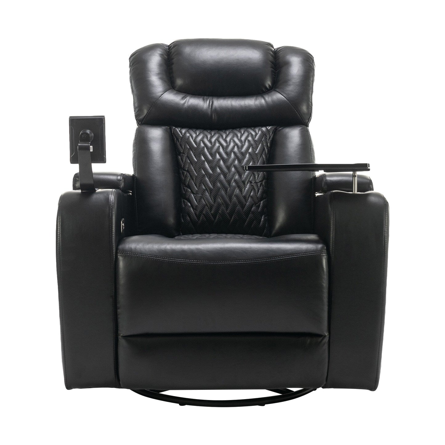 Degree Swivel PU Leather Power Recliner Individual Seat Home Theater Recliner with Tray Table,Cup Holder,Hidden Arm Storage