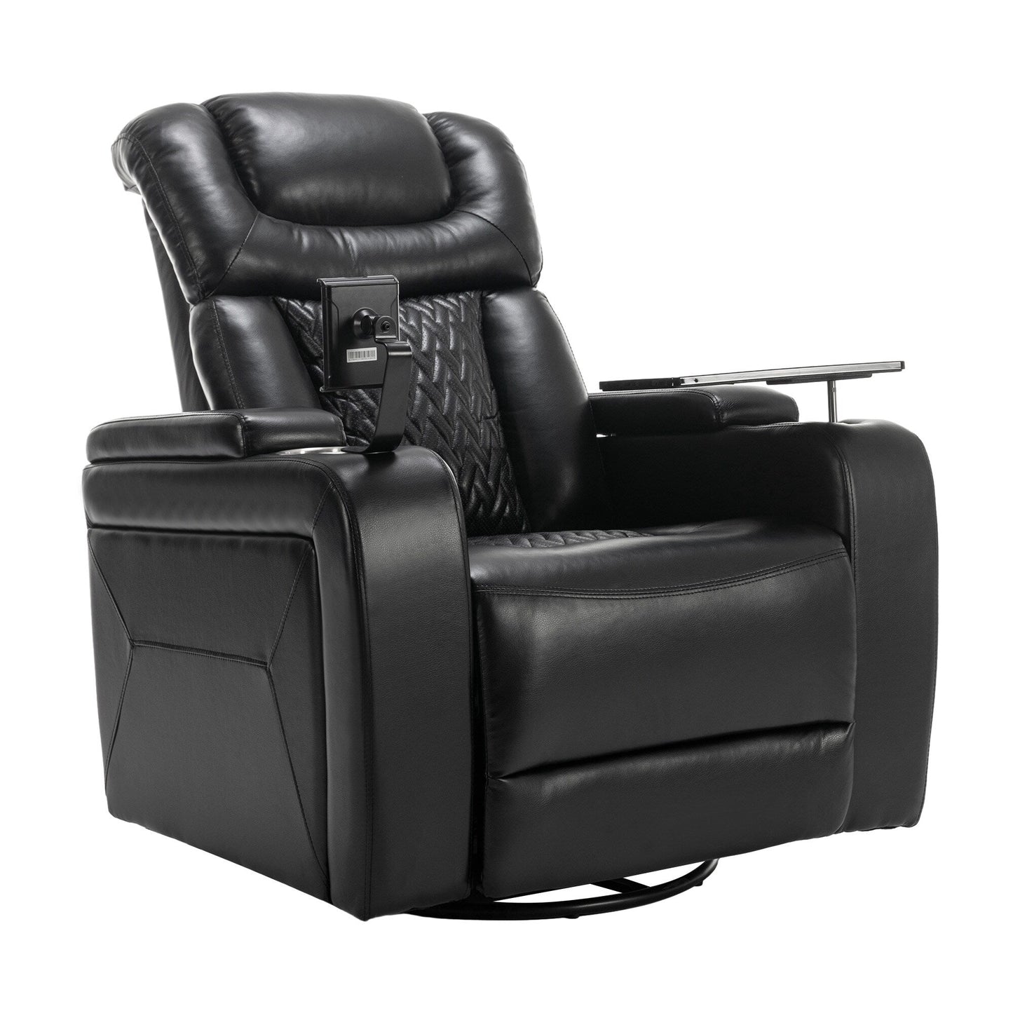 Degree Swivel PU Leather Power Recliner Individual Seat Home Theater Recliner with Tray Table,Cup Holder,Hidden Arm Storage