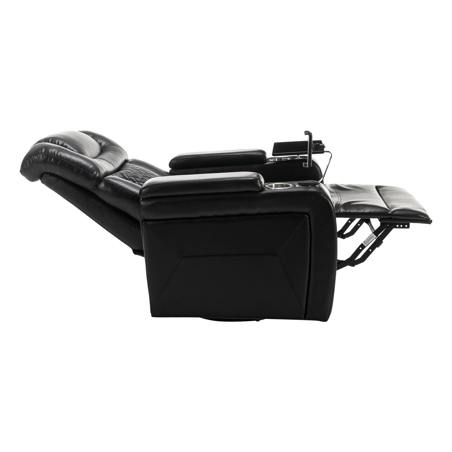 Degree Swivel PU Leather Power Recliner Individual Seat Home Theater Recliner with Tray Table,Cup Holder,Hidden Arm Storage