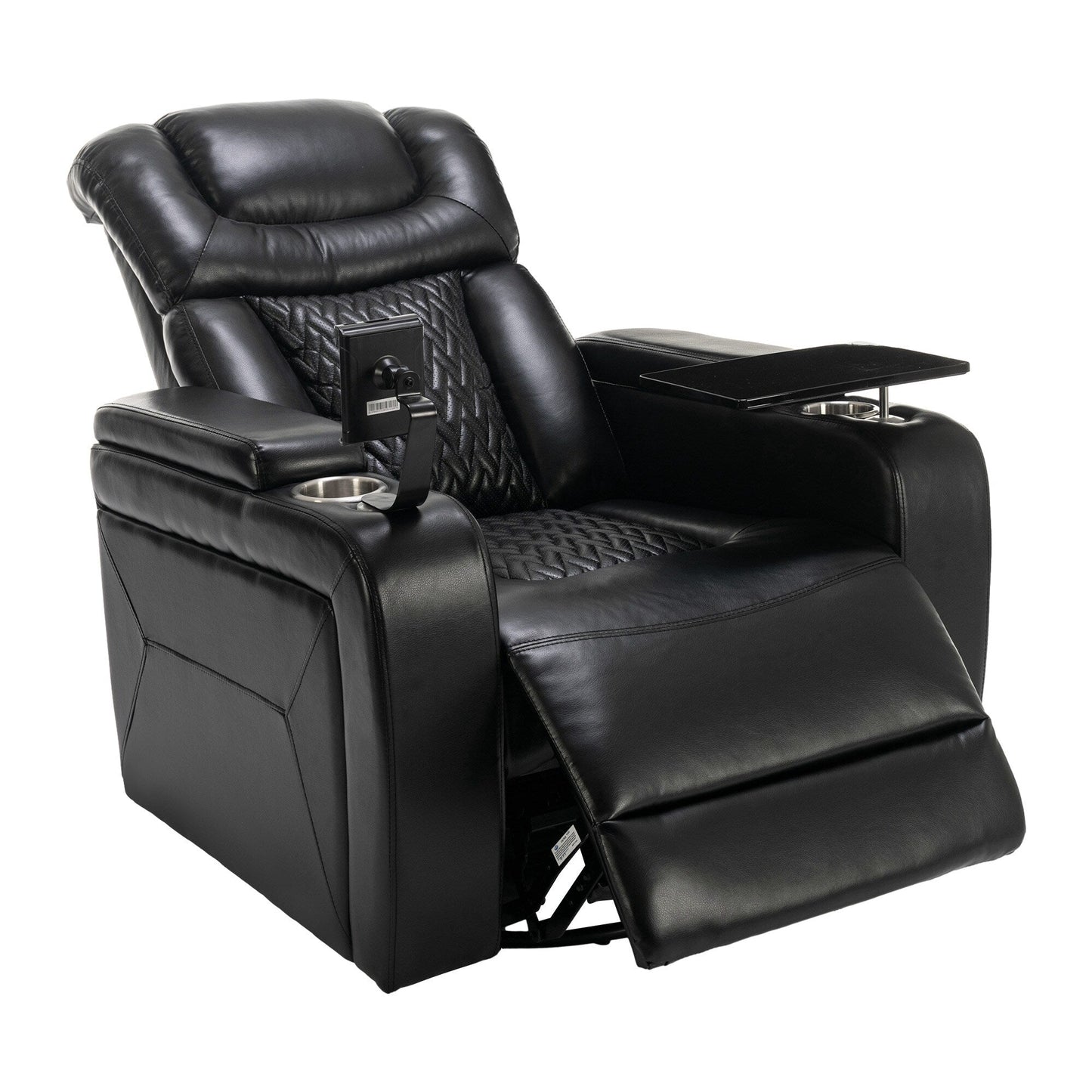 Degree Swivel PU Leather Power Recliner Individual Seat Home Theater Recliner with Tray Table,Cup Holder,Hidden Arm Storage