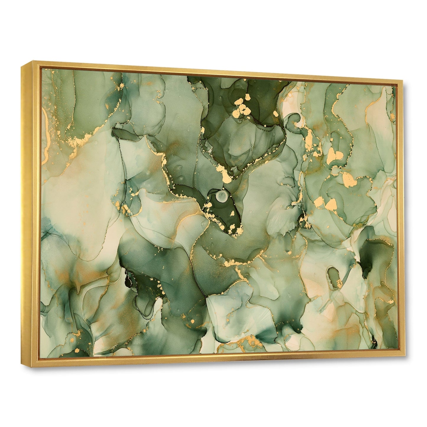 Designart Green Luxury Abstract Fluid Art I Modern Framed Canvas Wall Art Print