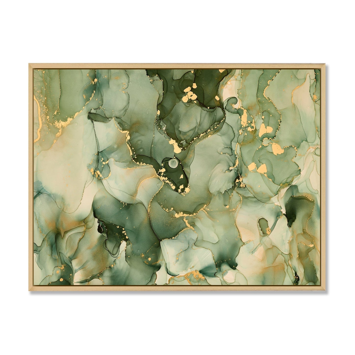 Designart Green Luxury Abstract Fluid Art I Modern Framed Canvas Wall Art Print