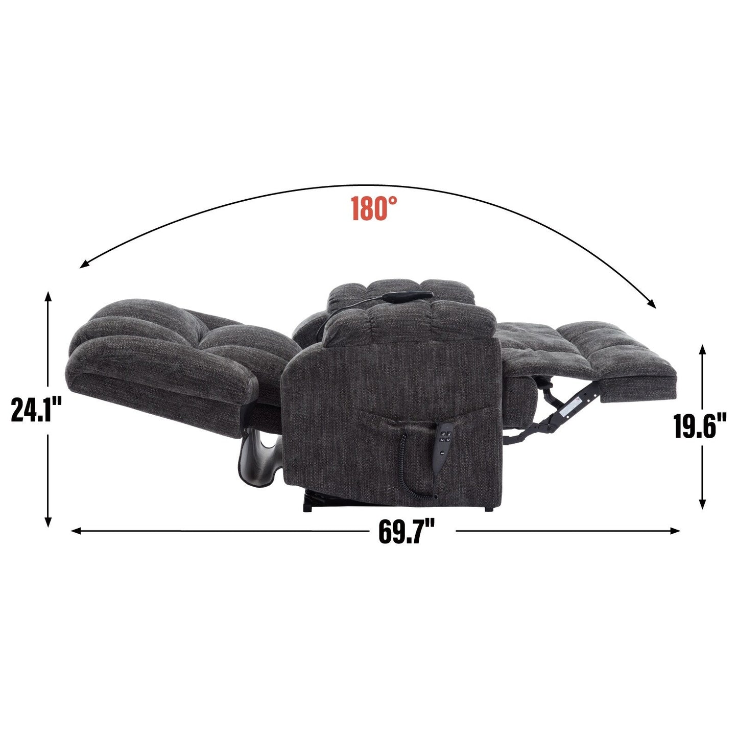 Dual Motor Power Lift Chenille Recliner with Massage and Heat, Dark gray