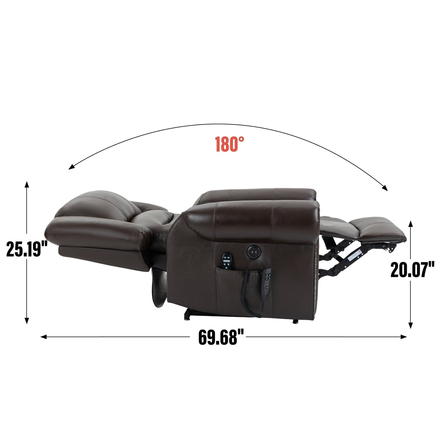 Dual Motor Power Lift Genuine Leather Recliner Chair with Heat Massage and USB Ports