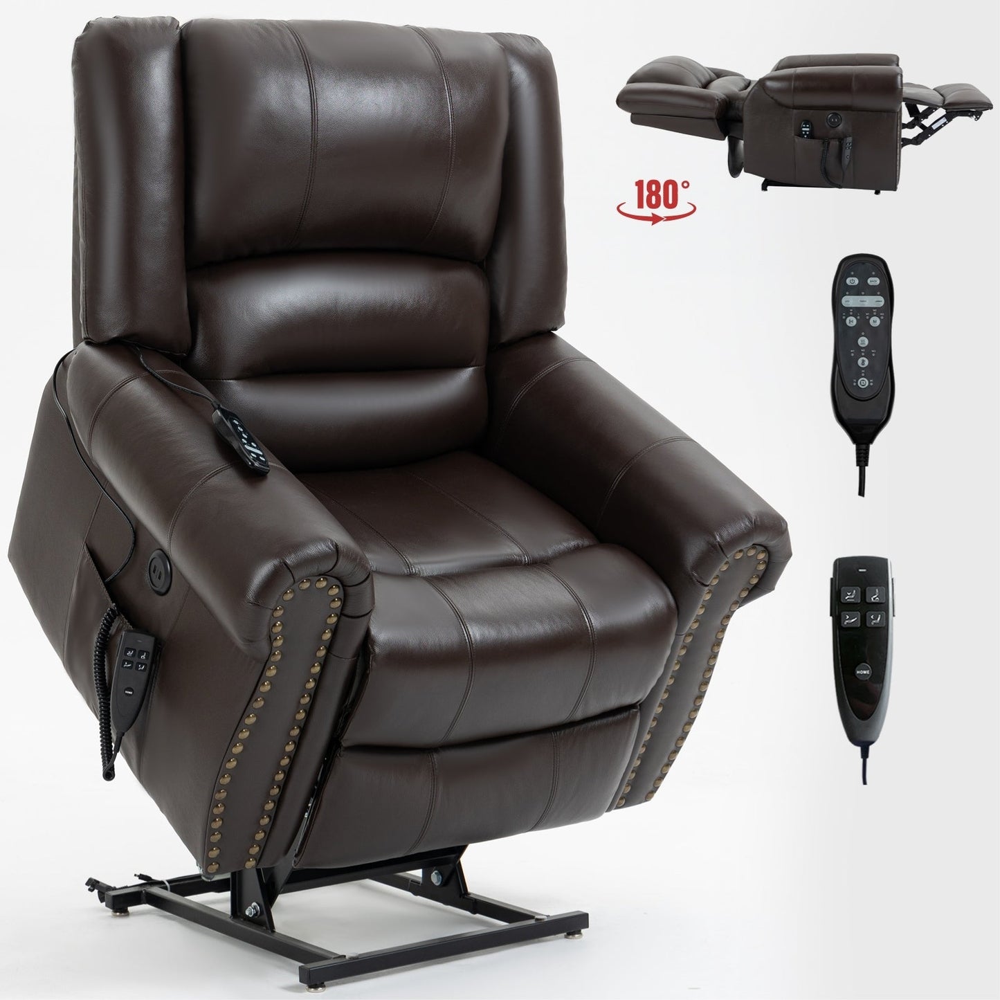 Dual Motor Power Lift Genuine Leather Recliner Chair with Heat Massage and USB Ports