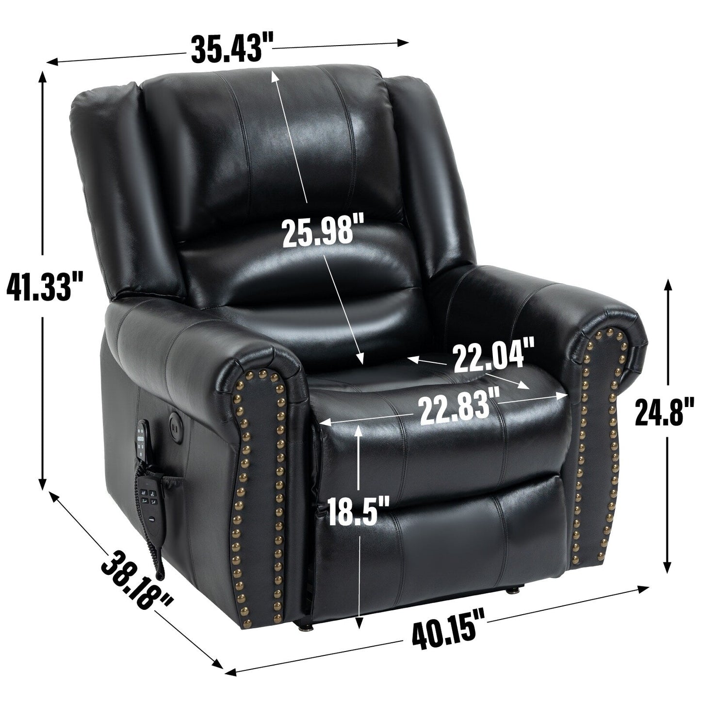 Dual Motor Power Lift Genuine Leather Recliner Chair with Heat Massage and USB Ports