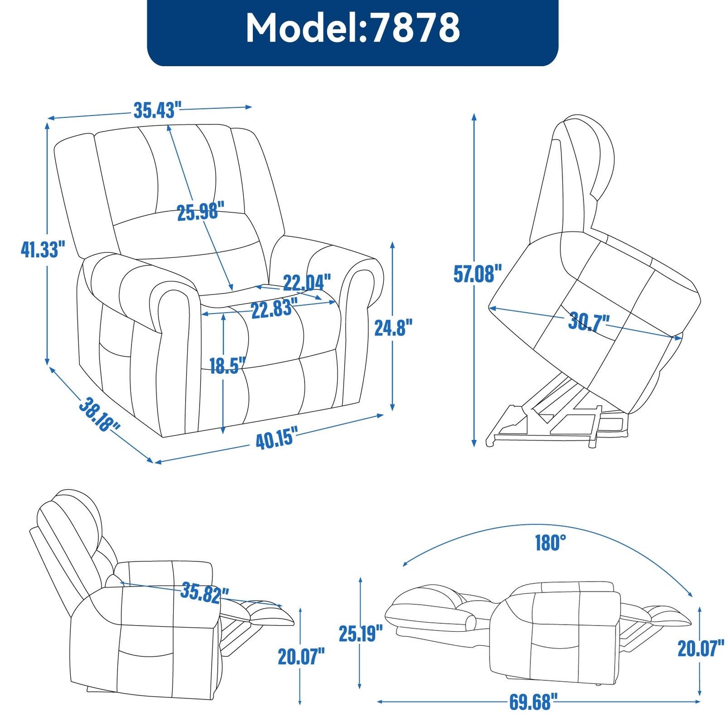 Dual Motor Power Lift Genuine Leather Recliner Chair with Heat Massage and USB Ports
