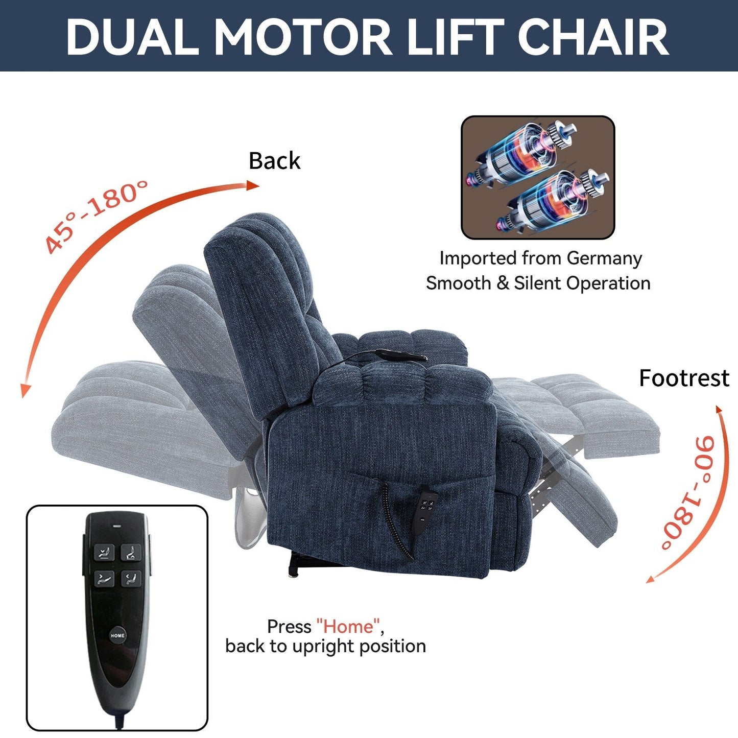 Dual Motor Power Lift Recliner Chair with Heat Massage,Infinite Position