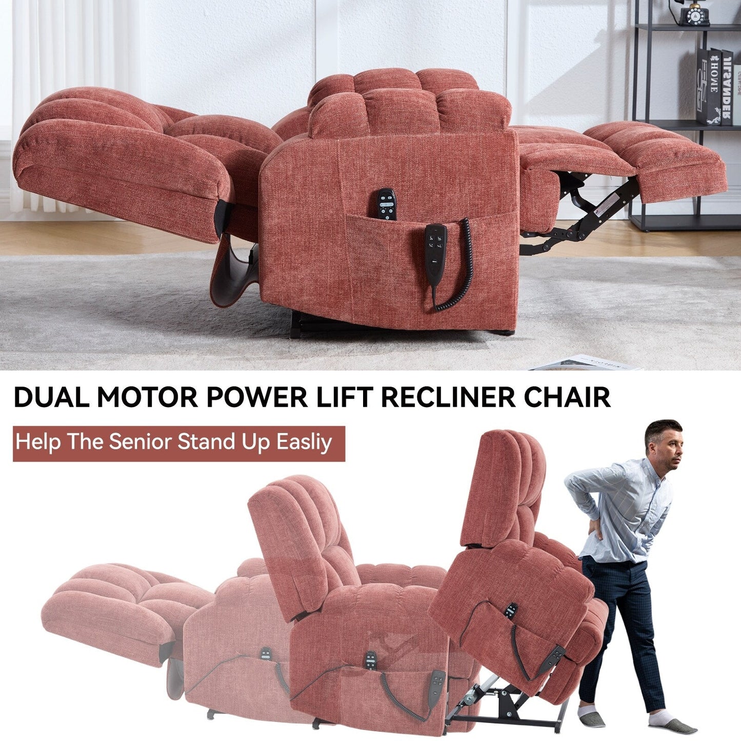 Dual Motor Power Lift Recliner Chair with Heat Massage,Infinite Position