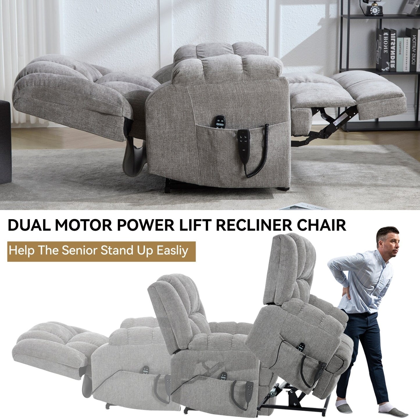 Dual Motor Power Lift Recliner Chair with Heat Massage,Infinite Position