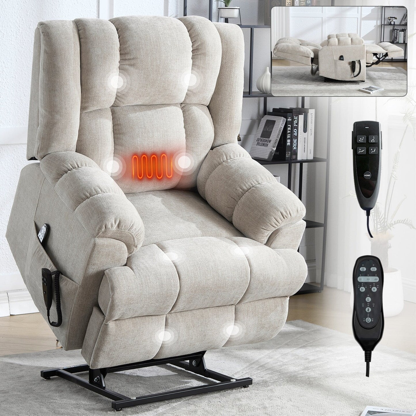 Dual Motor Power Lift Recliner Chair with Heat Massage,Infinite Position