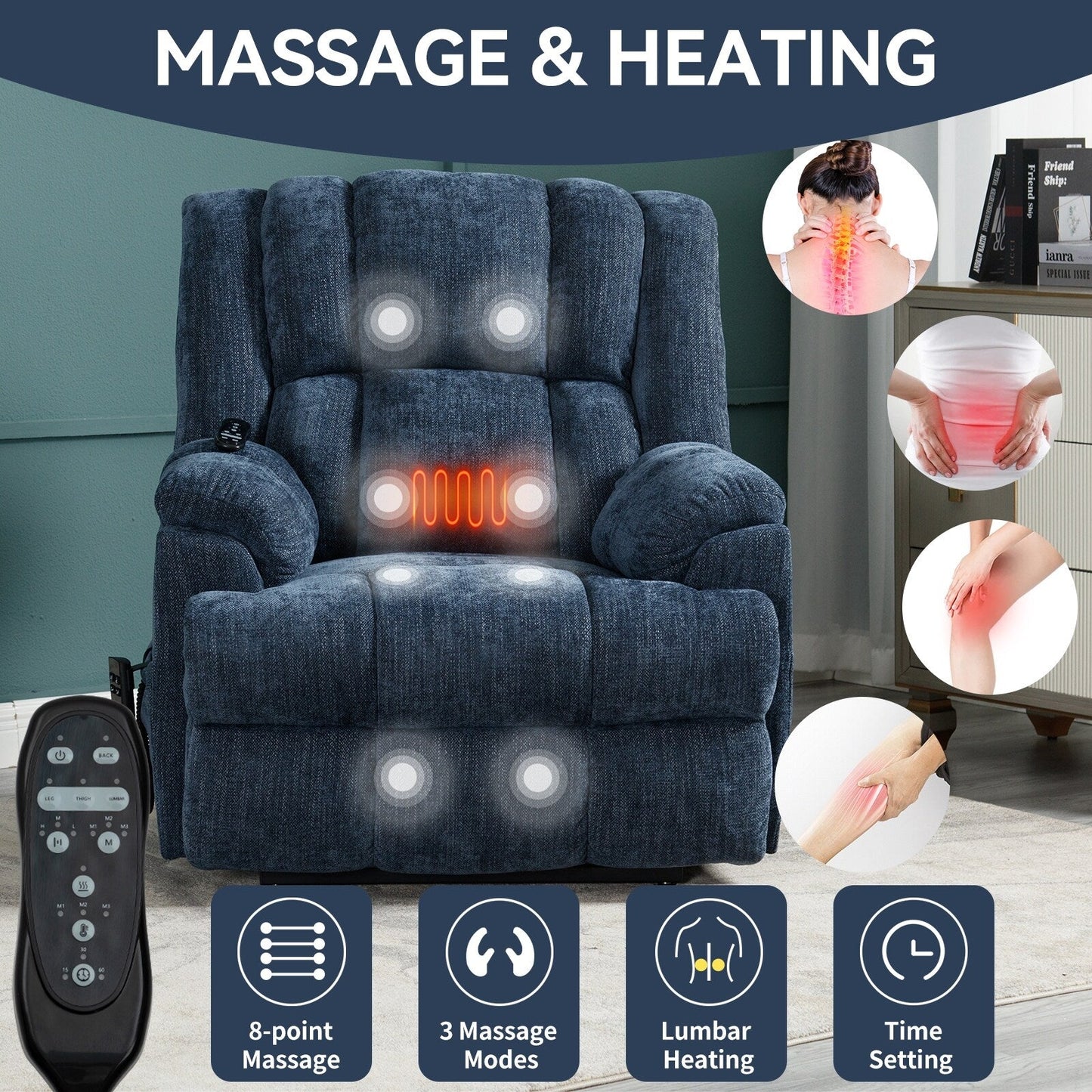 Dual Motor Power Lift Recliner Chair with Heat Massage,Infinite Position