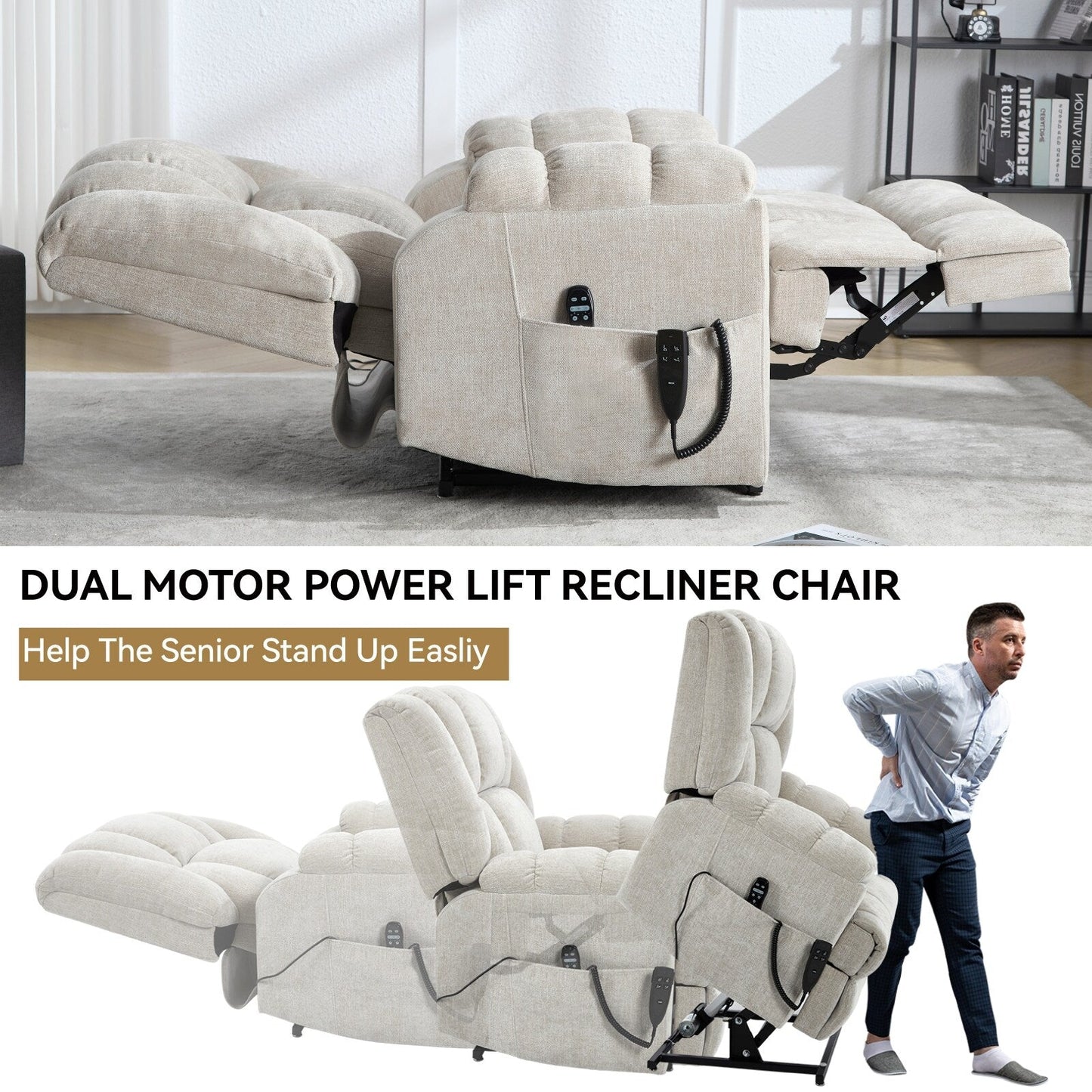 Dual Motor Power Lift Recliner Chair with Heat Massage,Infinite Position