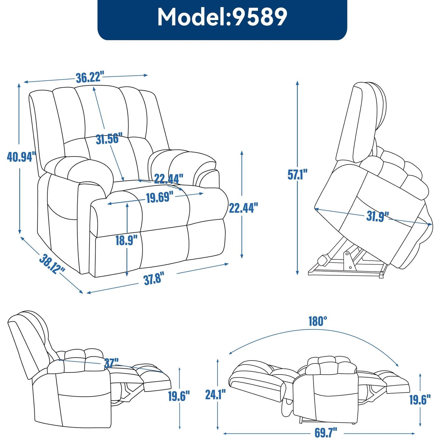 Dual Motor Power Lift Recliner Chair with Heat Massage,Infinite Position
