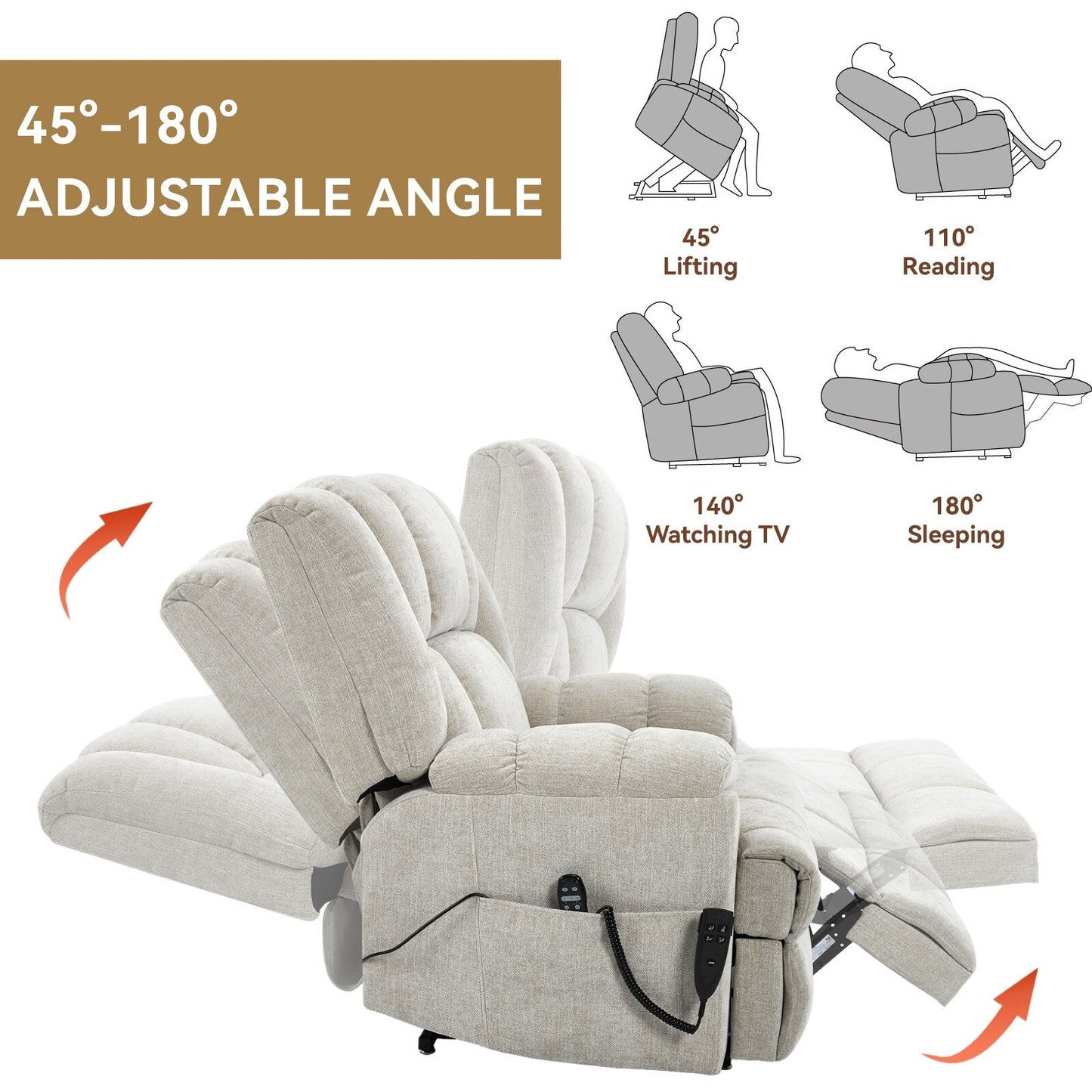 Dual Motor Power Lift Recliner Chair with Heat Massage,Infinite Position