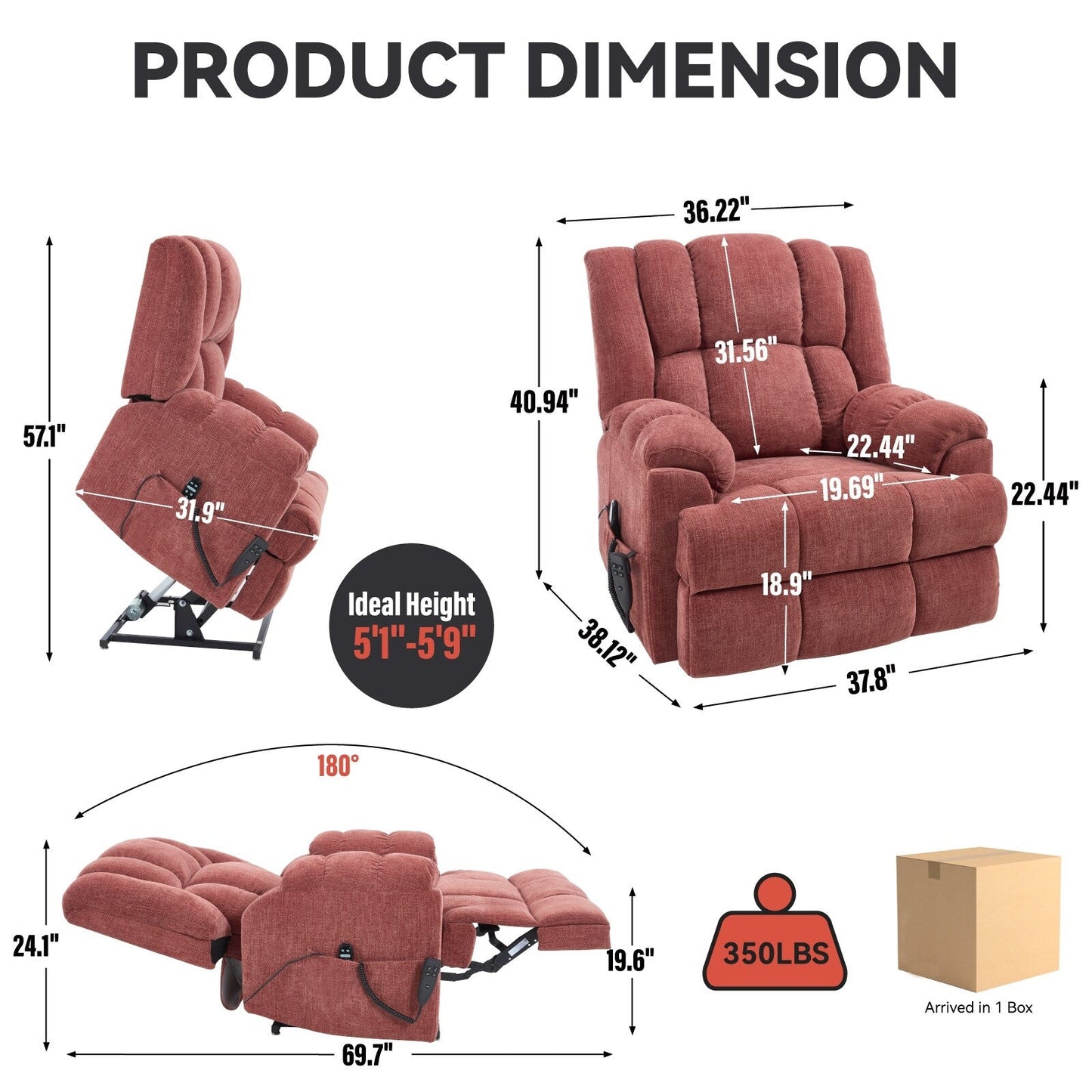 Dual Motor Power Lift Recliner Chair with Heat Massage,Infinite Position