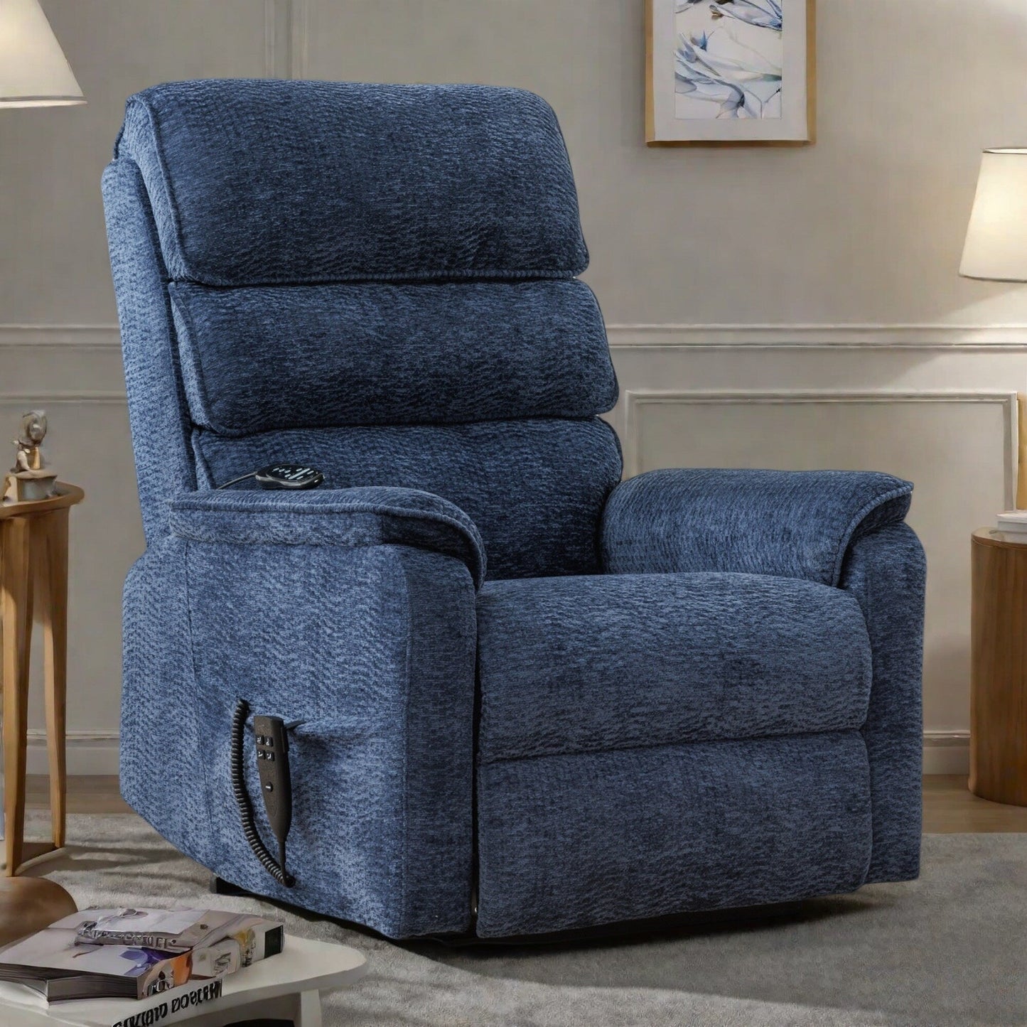 Dual Motor Power Lift Recliner Chair with Massage and Lumbar Heat - Chenille Fabric, Electric Recline