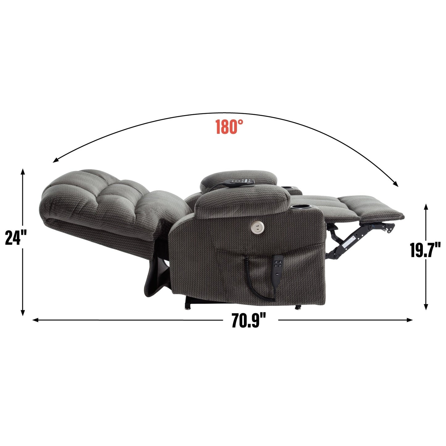 Dual Motor Power Lift Recliner Chair with Massage, Lumbar Heating, 8-Point Vibration, and Dual Cup Holders