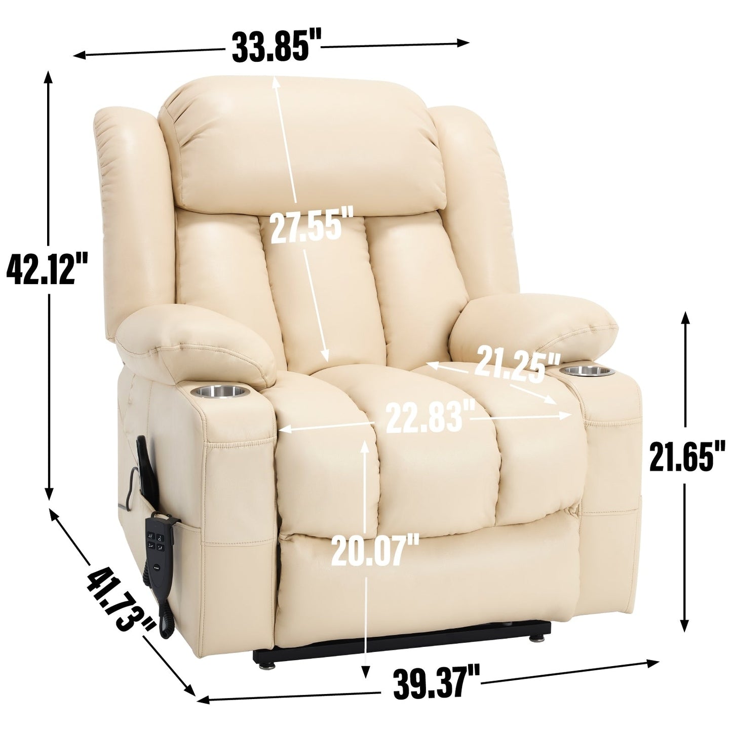 Dual Motor Power Lift Recliner Chair, with 8-Point Massage & Lumbar Heating, Stainless Steel Cup Holders