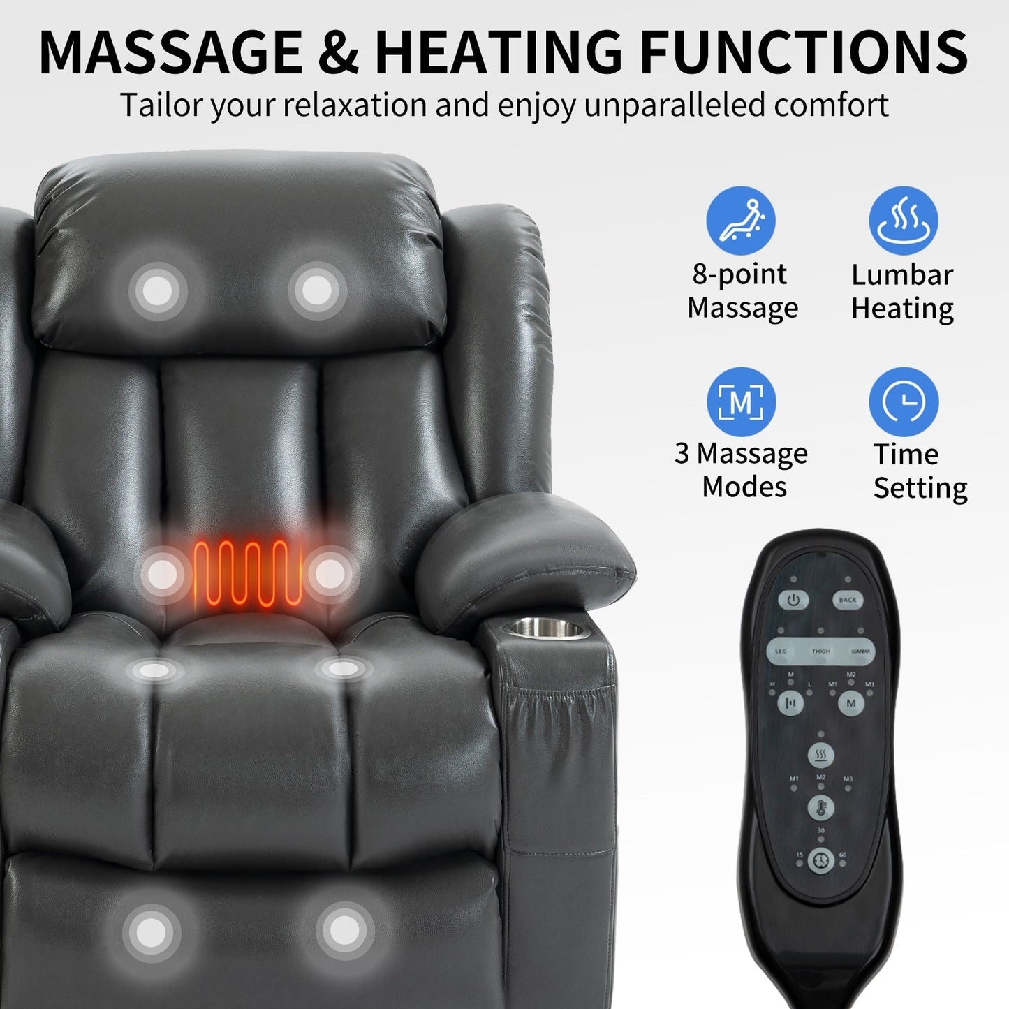 Dual Motor Power Lift Recliner Chair, with 8-Point Massage & Lumbar Heating, Stainless Steel Cup Holders