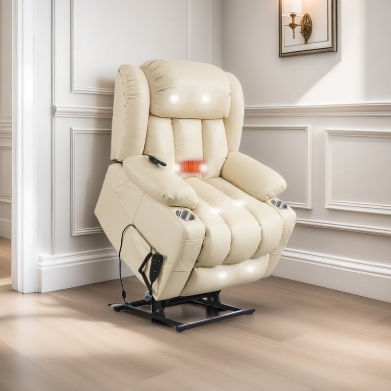 Dual Motor Power Lift Recliner Chair, with 8-Point Massage & Lumbar Heating, Stainless Steel Cup Holders