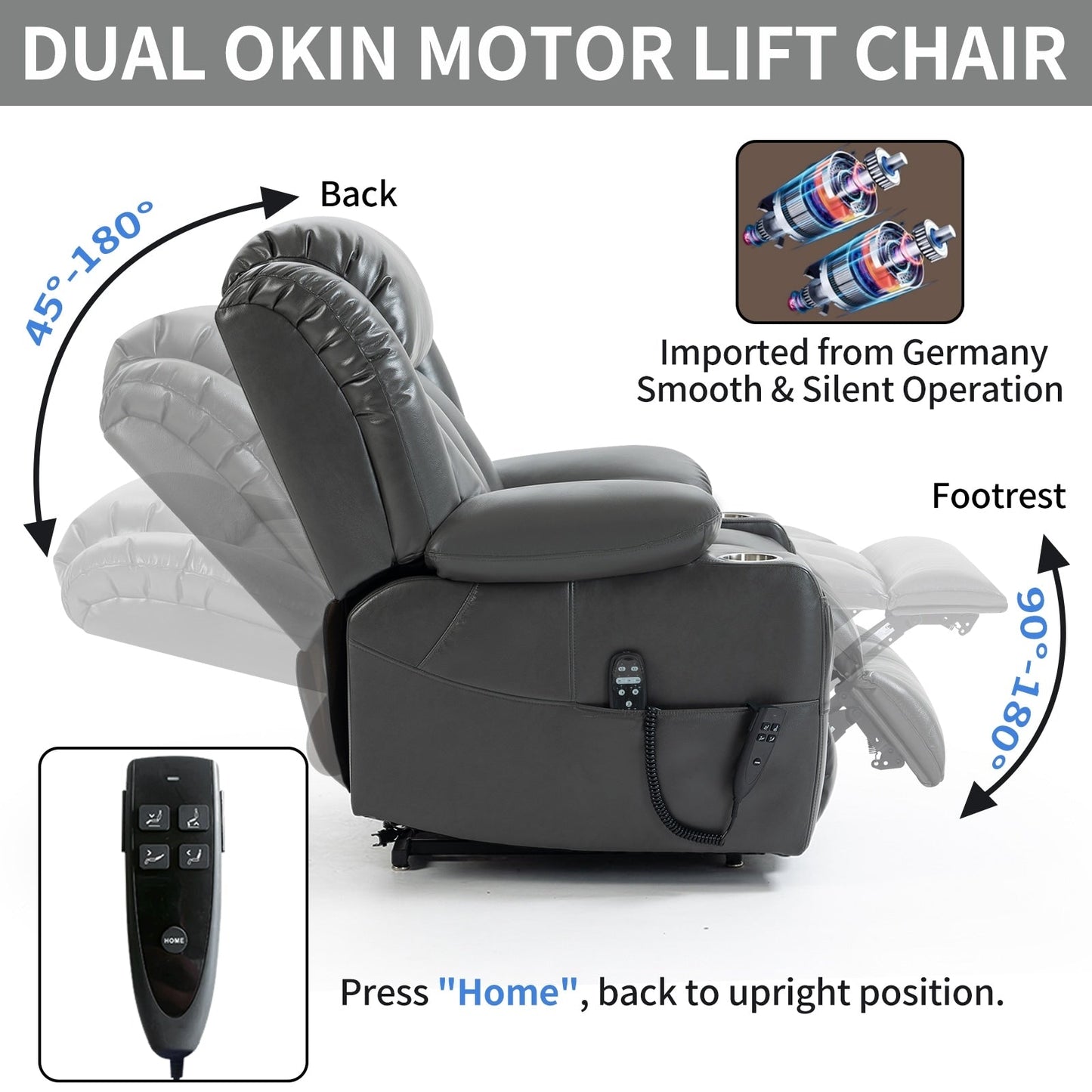 Dual Motor Power Lift Recliner Chair, with 8-Point Massage & Lumbar Heating, Stainless Steel Cup Holders