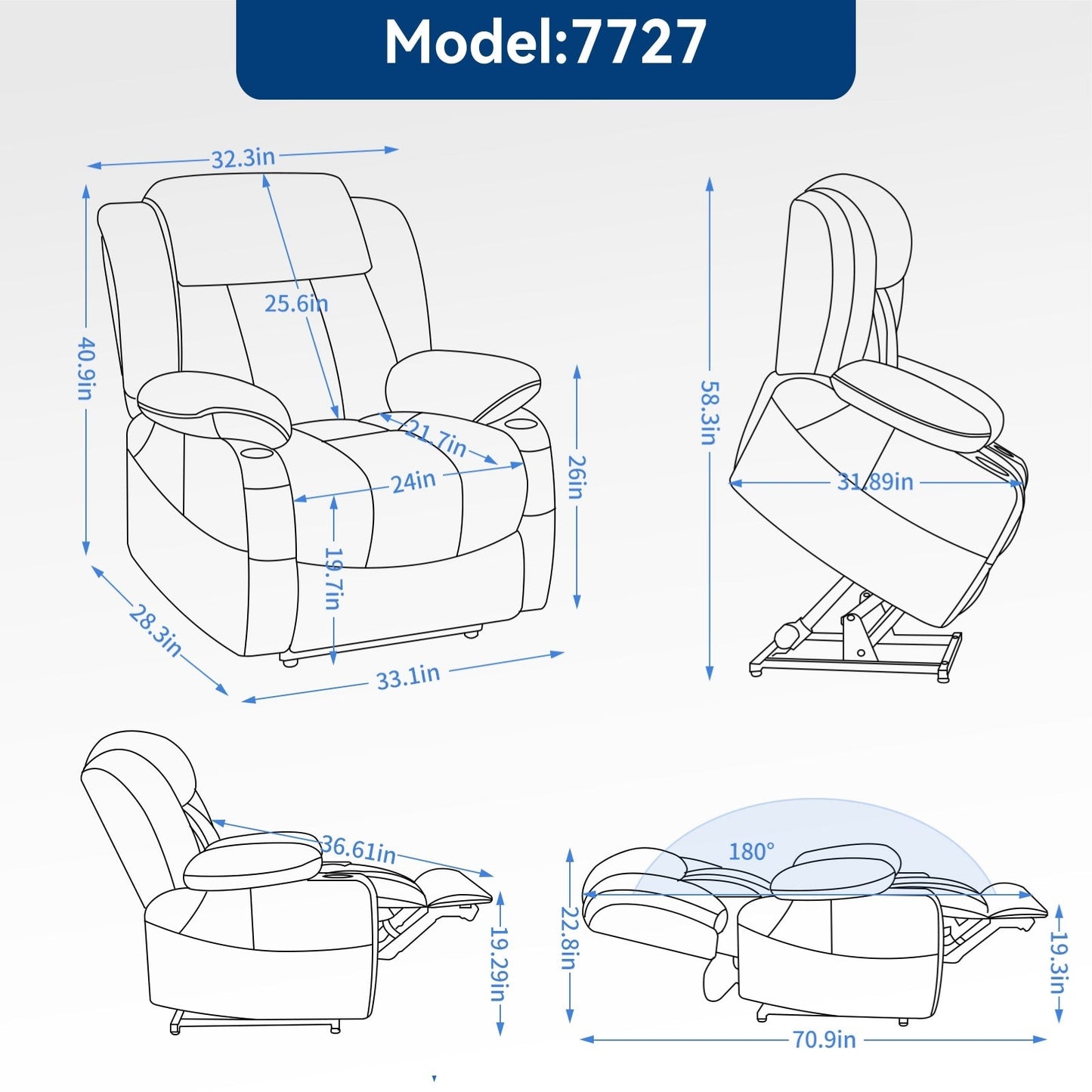 Dual Motor Power Lift Recliner Chair, with 8-Point Massage & Lumbar Heating, Stainless Steel Cup Holders