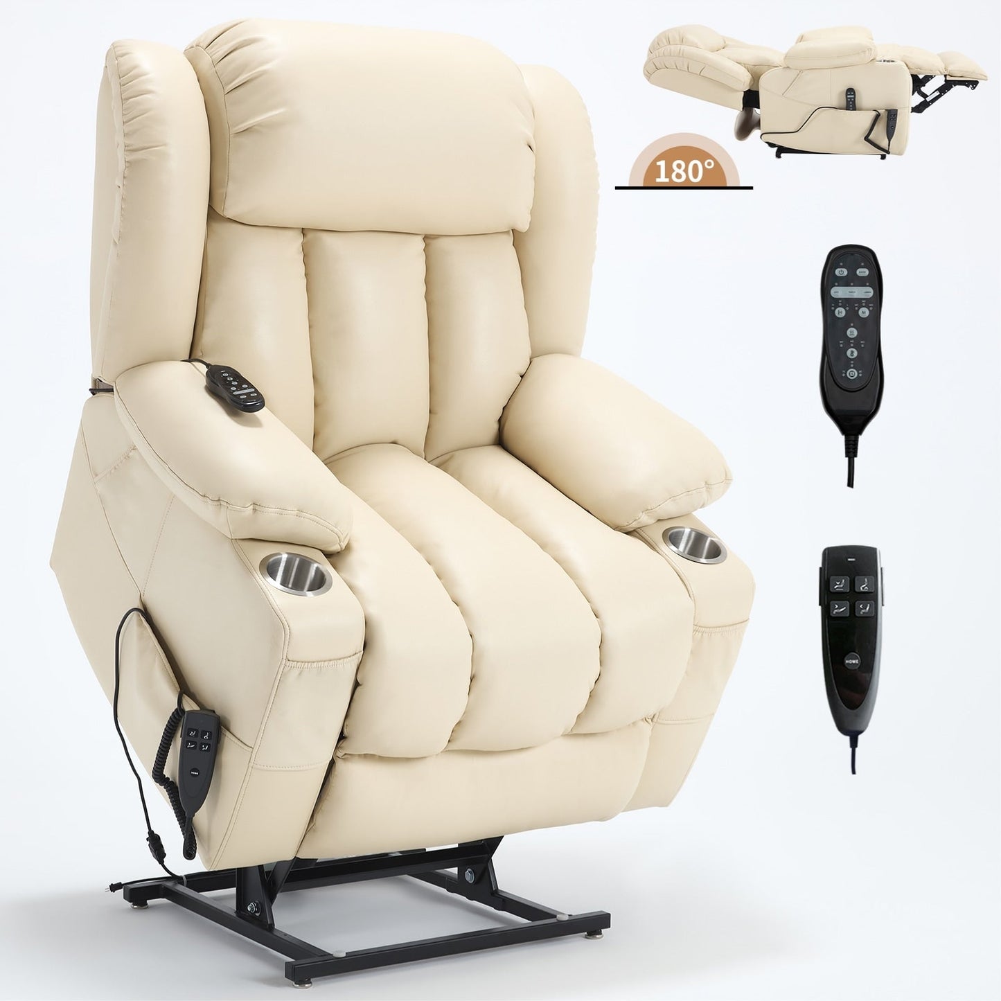 Dual Motor Power Lift Recliner Chair, with 8-Point Massage & Lumbar Heating, Stainless Steel Cup Holders