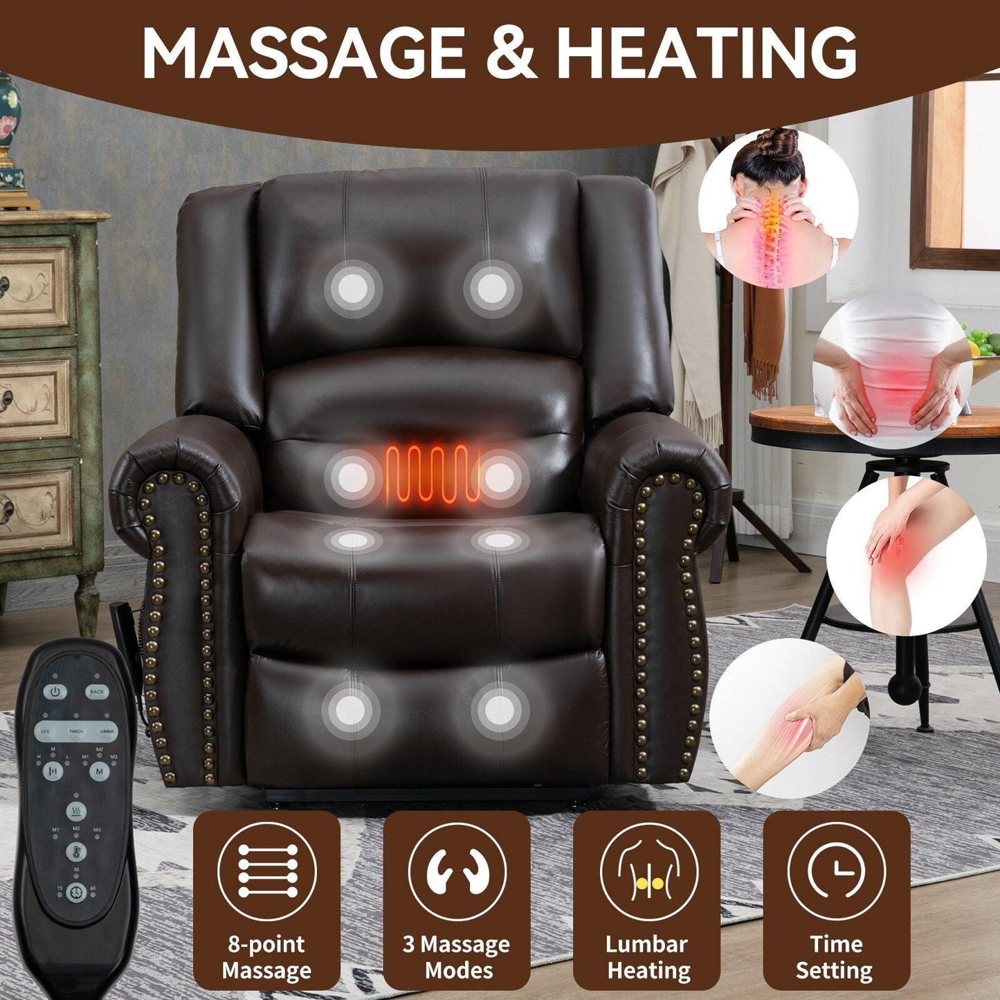 Dual Motor Power Lift Recliner Chair,HeatMassage,Infinite Position,USB