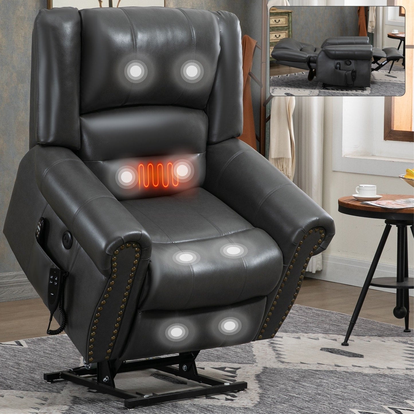 Dual Motor Power Lift Recliner Chair,HeatMassage,Infinite Position,USB