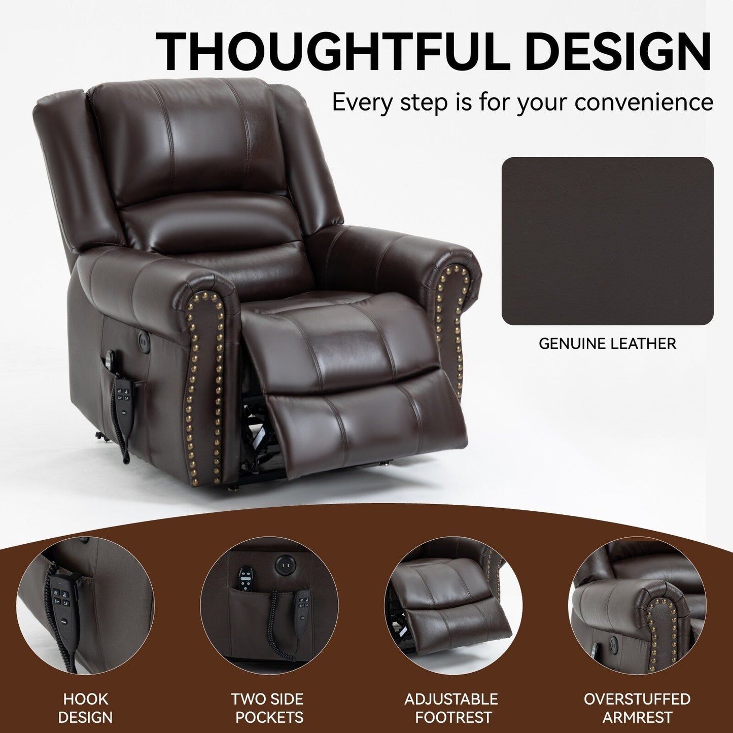 Dual Motor Power Lift Recliner Chair,HeatMassage,Infinite Position,USB