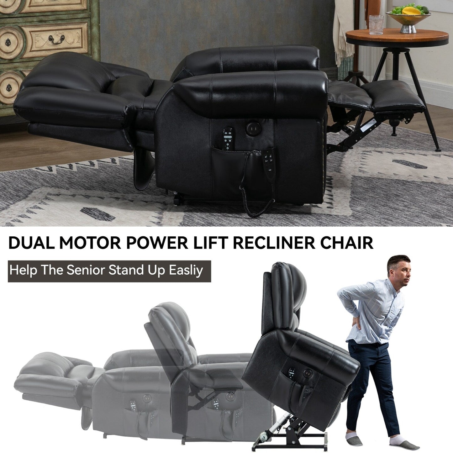 Dual Motor Power Lift Recliner Chair,HeatMassage,Infinite Position,USB