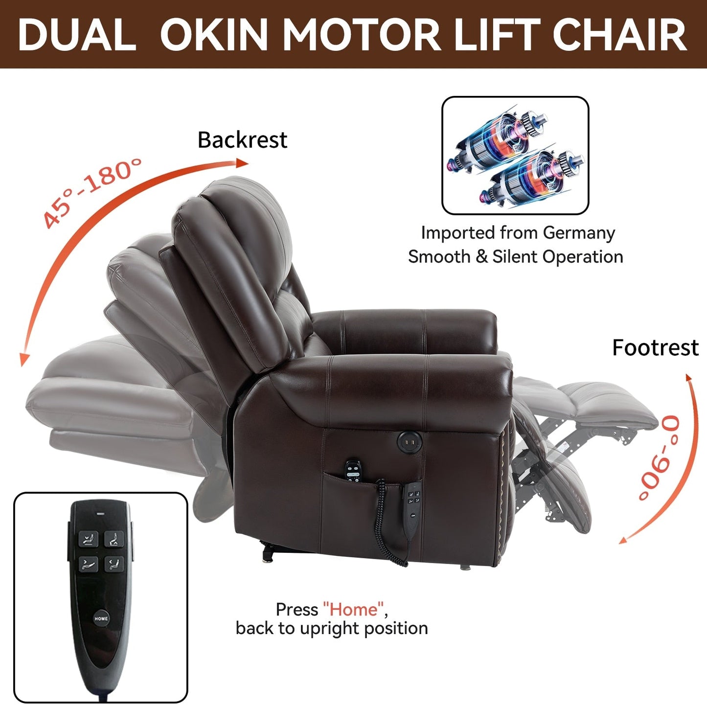 Dual Motor Power Lift Recliner Chair,HeatMassage,Infinite Position,USB