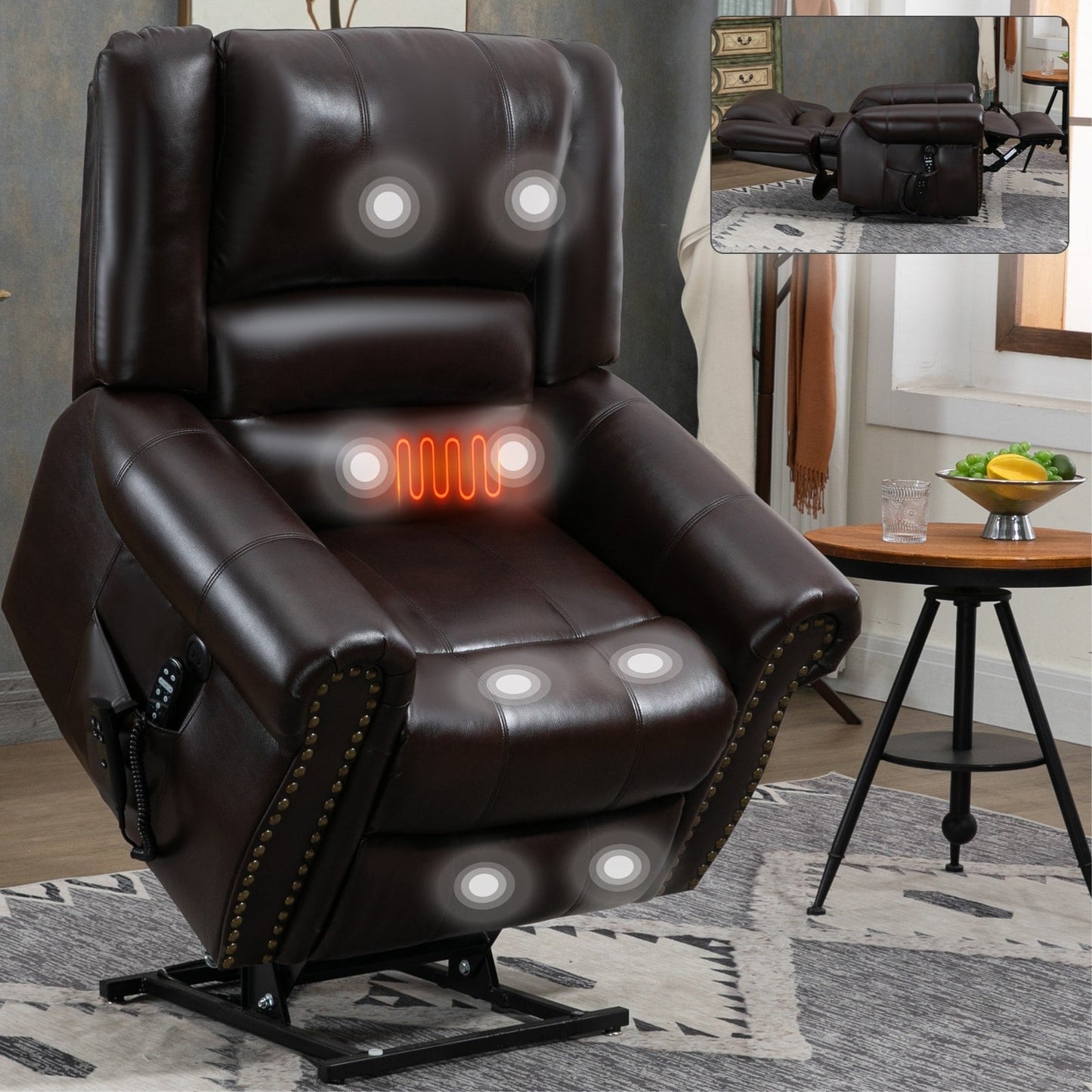 Dual Motor Power Lift Recliner Chair,HeatMassage,Infinite Position,USB