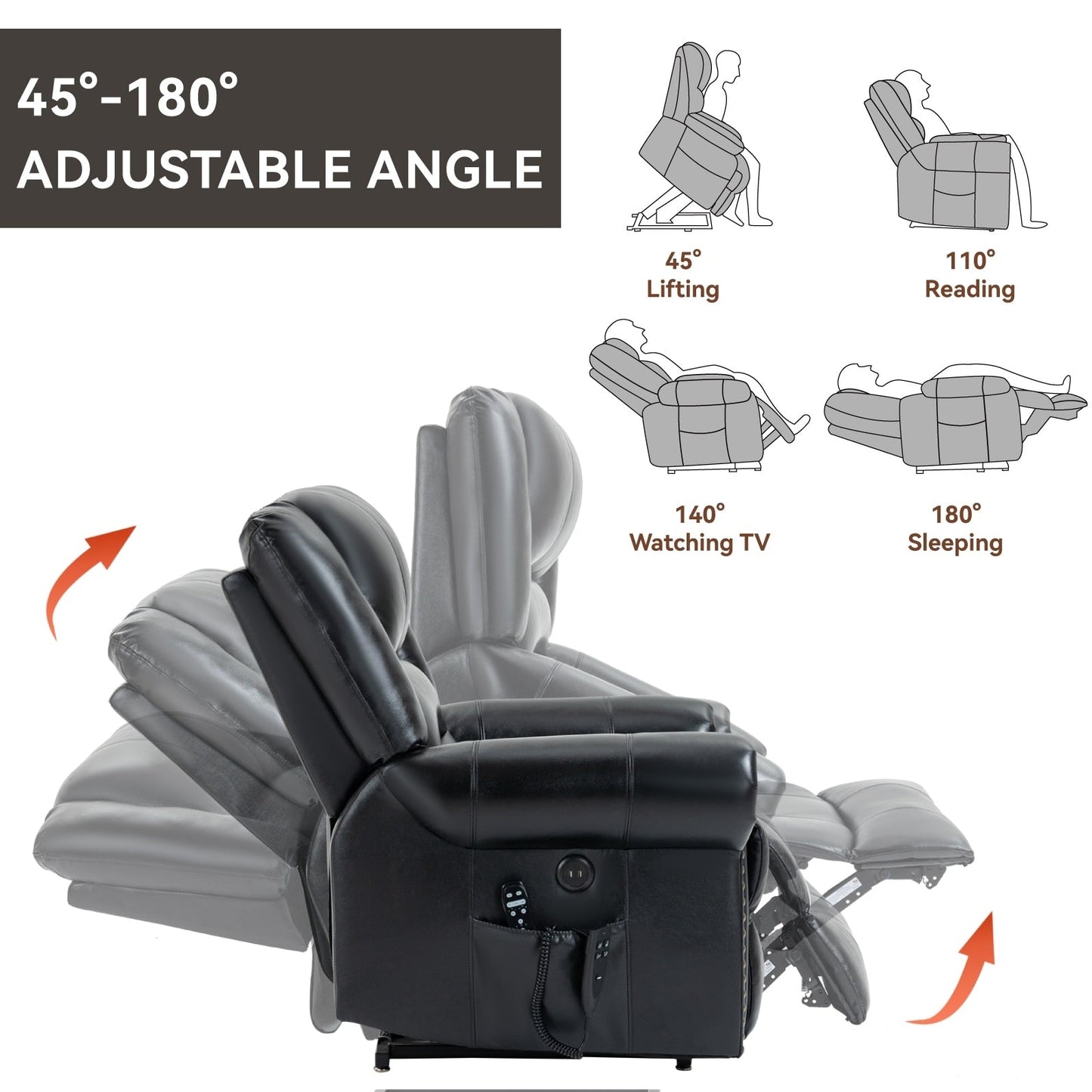 Dual Motor Power Lift Recliner Chair,HeatMassage,Infinite Position,USB