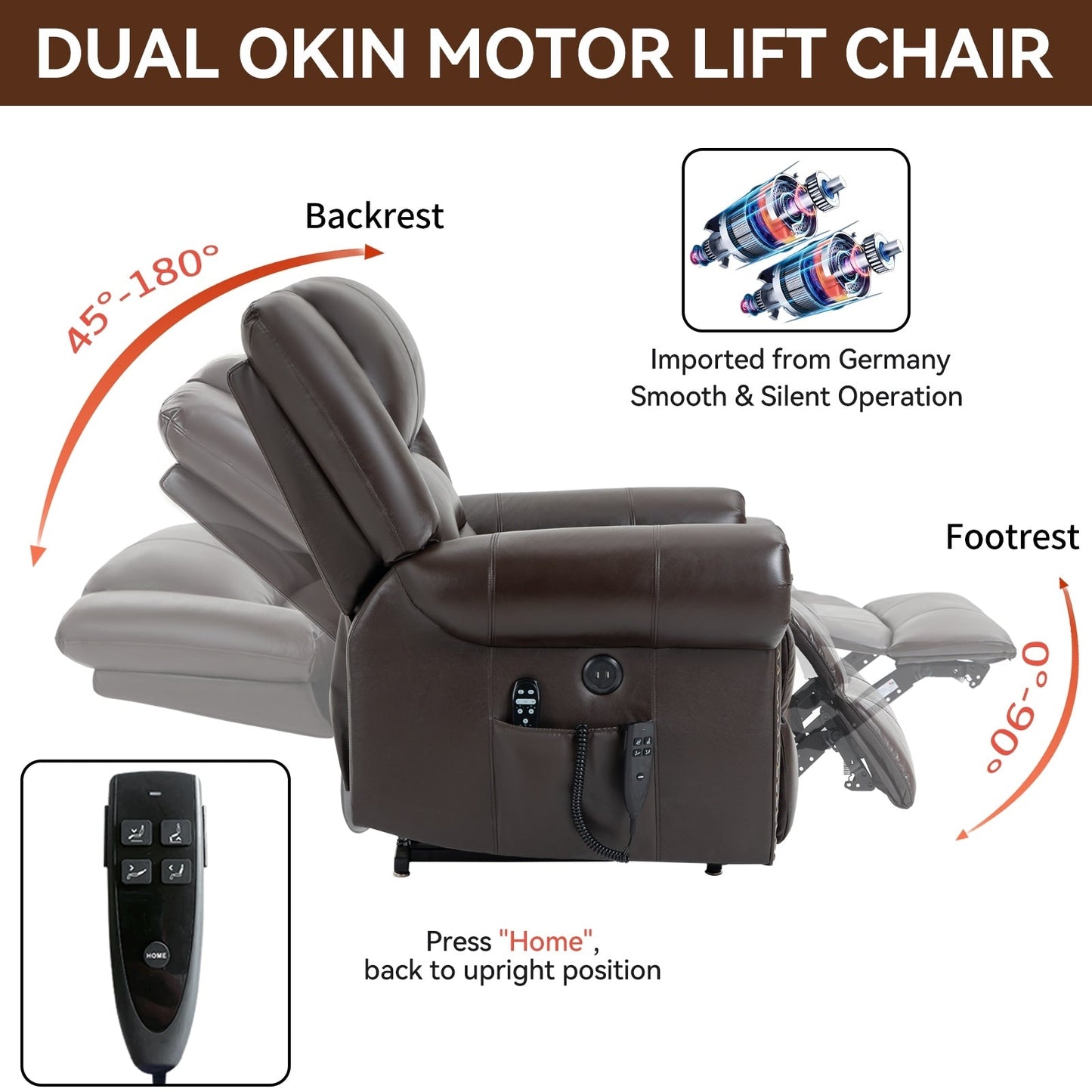 Dual Motor Power Lift Recliner Chair,HeatMassage,Infinite Position,USB