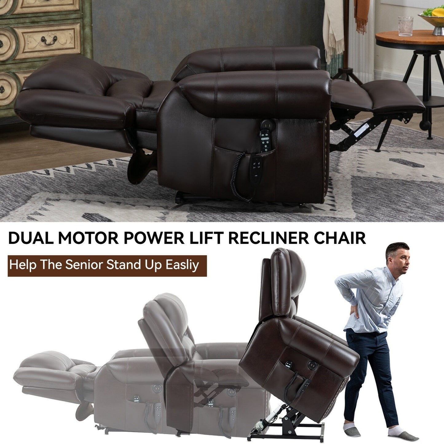 Dual Motor Power Lift Recliner Chair,HeatMassage,Infinite Position,USB