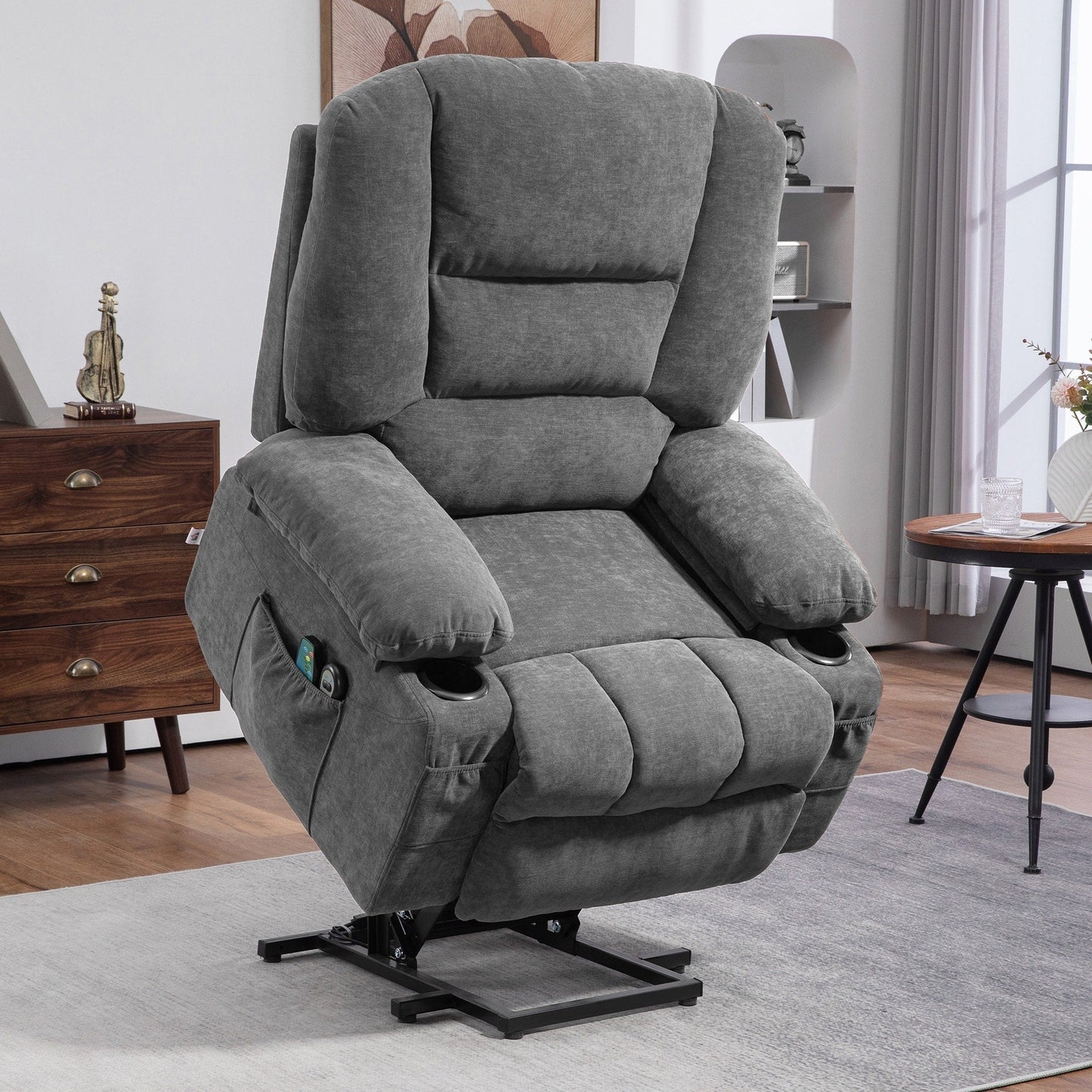 Dual Motor Power Lift Recliner with Massage, Lumbar Heat, USB Charging, and Adjustable Footrest