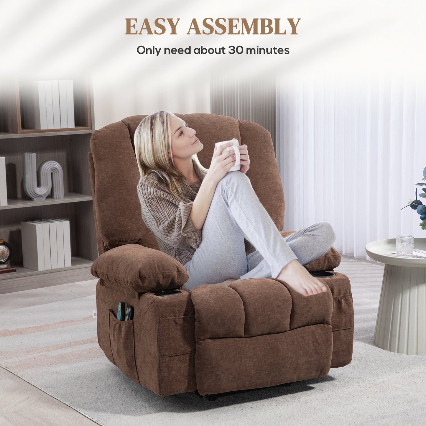 Dual Motor Power Lift Recliner with Massage, Lumbar Heat, USB Charging, and Adjustable Footrest