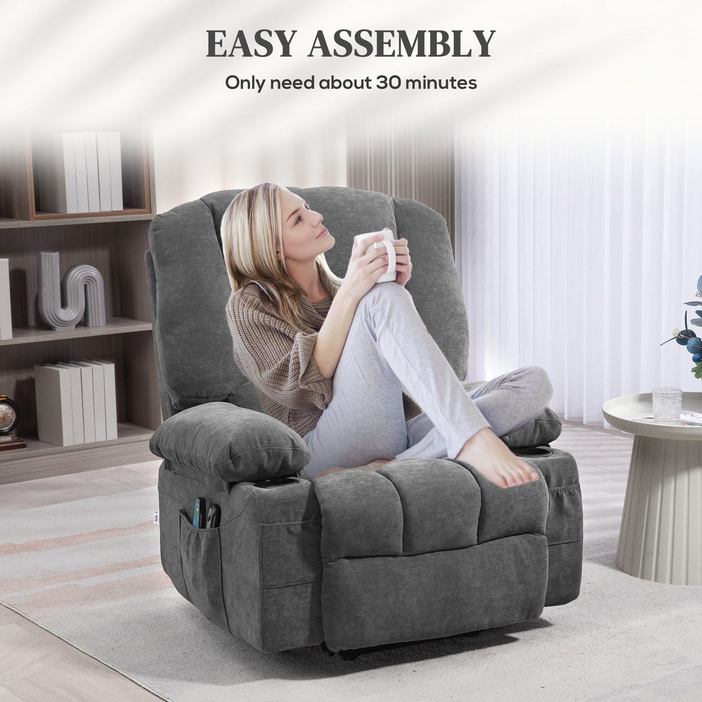 Dual Motor Power Lift Recliner with Massage, Lumbar Heat, USB Charging, and Adjustable Footrest