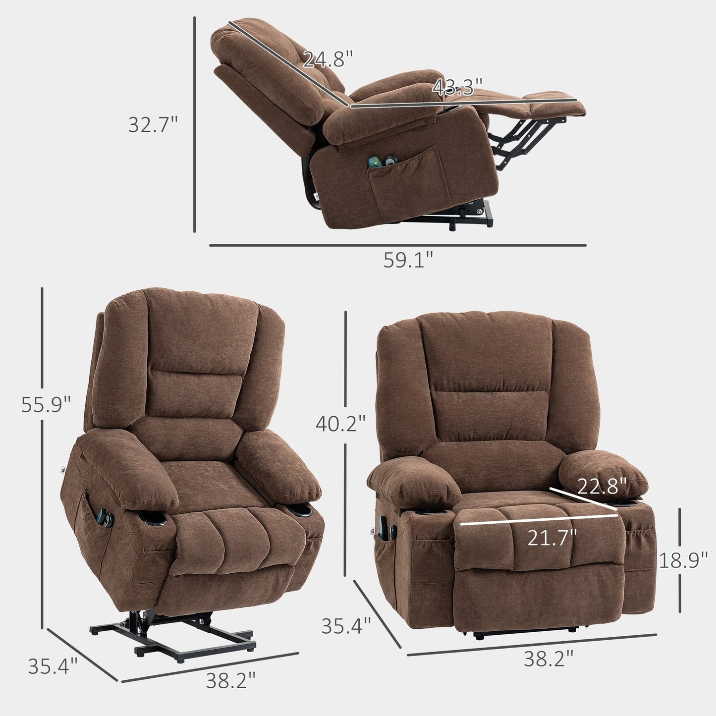 Dual Motor Power Lift Recliner with Massage, Lumbar Heat, USB Charging, and Adjustable Footrest