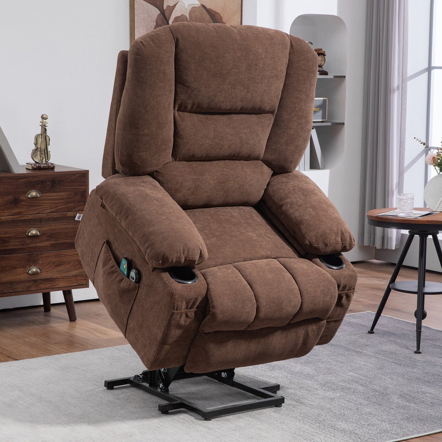 Dual Motor Power Lift Recliner with Massage, Lumbar Heat, USB Charging, and Adjustable Footrest
