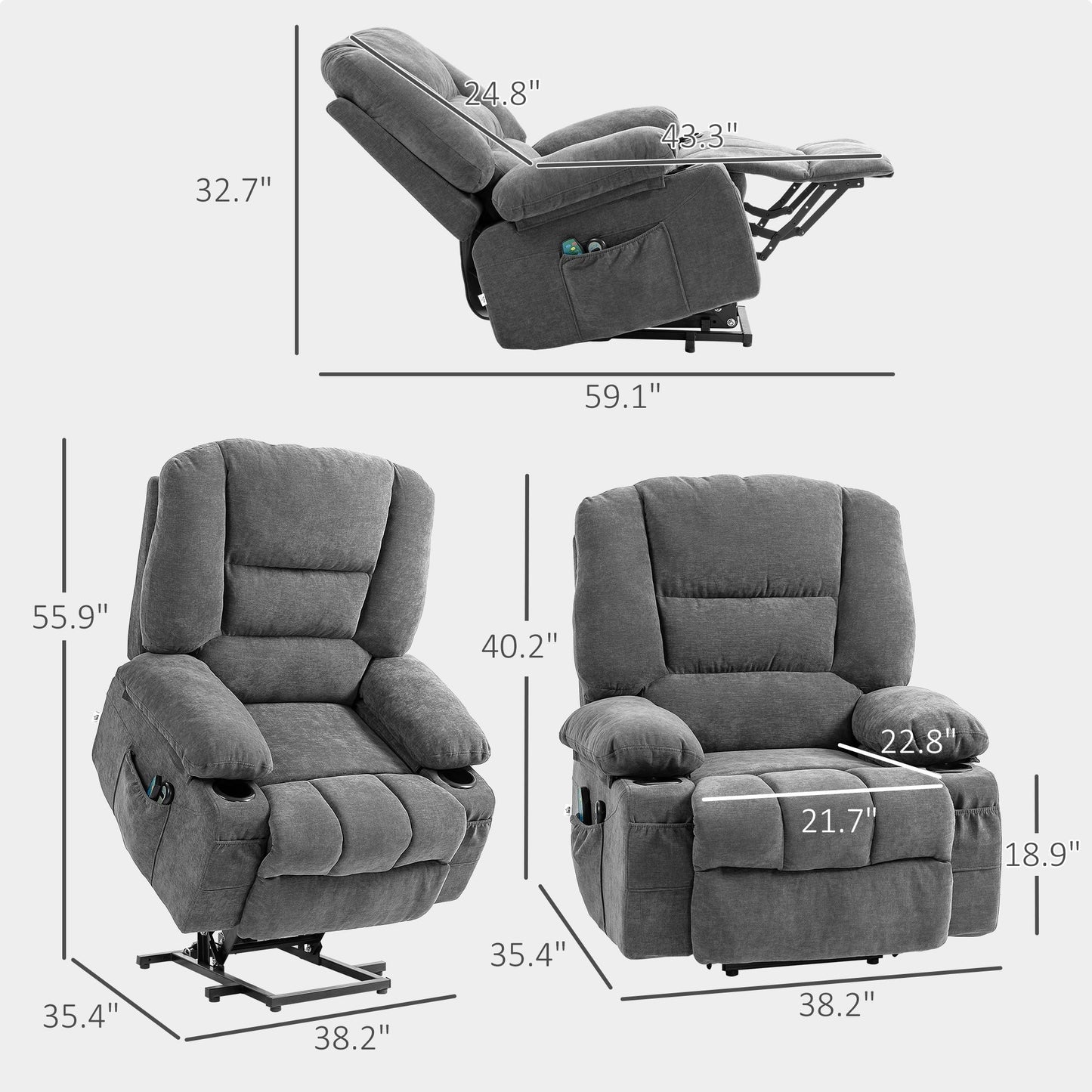 Dual Motor Power Lift Recliner with Massage, Lumbar Heat, USB Charging, and Adjustable Footrest