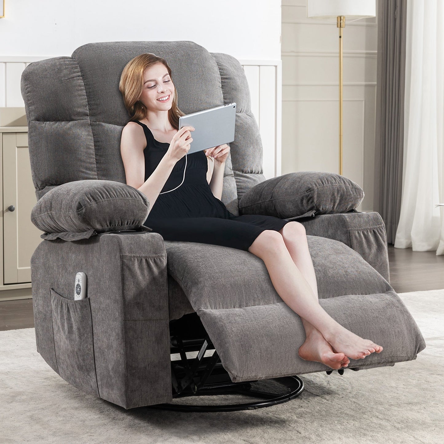Electric Recliner Chair with 139° Adjustable Recline, 8-Point Massage & Lumbar Heat, Okin Motor, USB Charging, and Side Storage