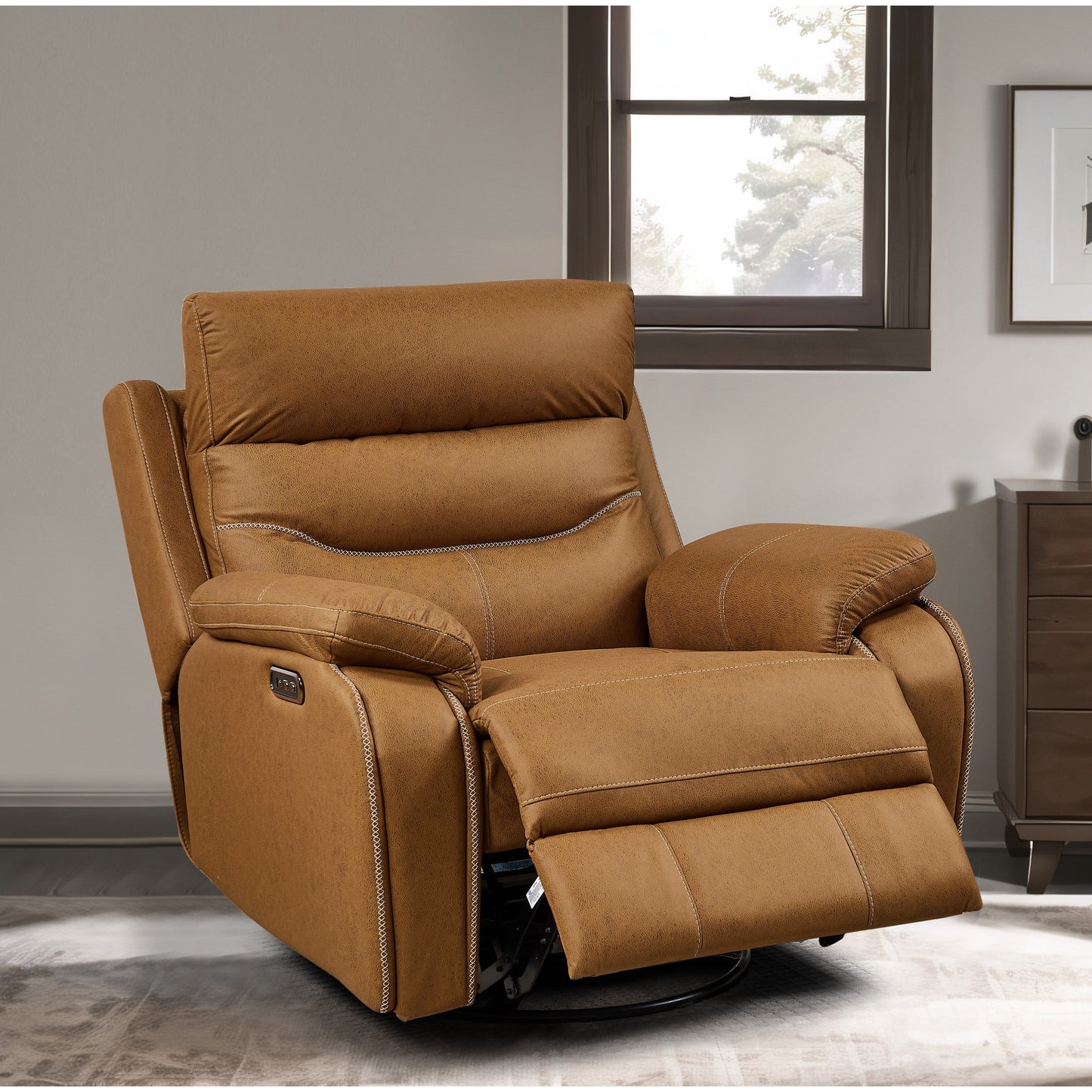 Electric Swivel Rocker Recliner with Dual Motors, USB & One?Touch Reset